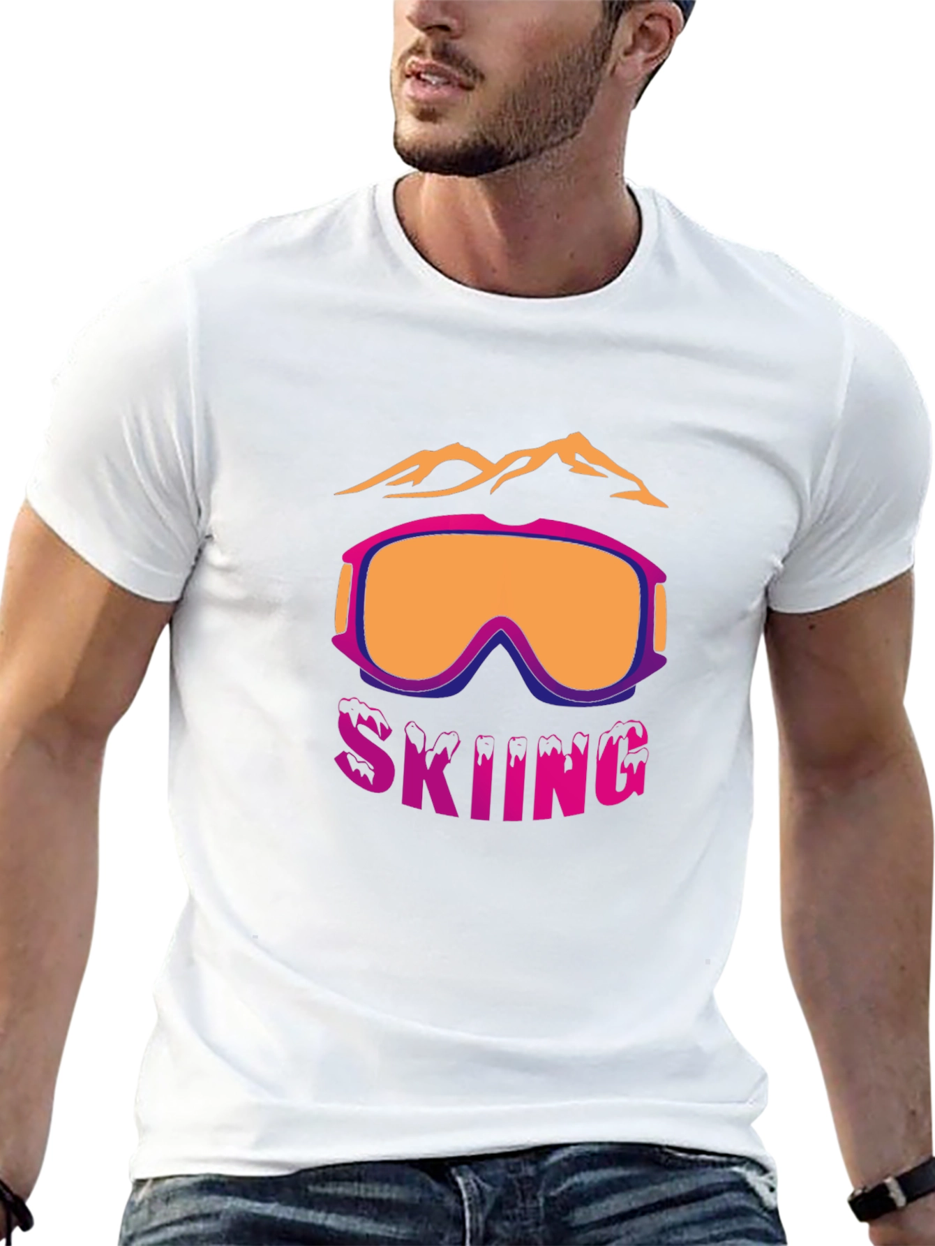 Skiing Graphic T-Shirt - Mountain & Goggles Design