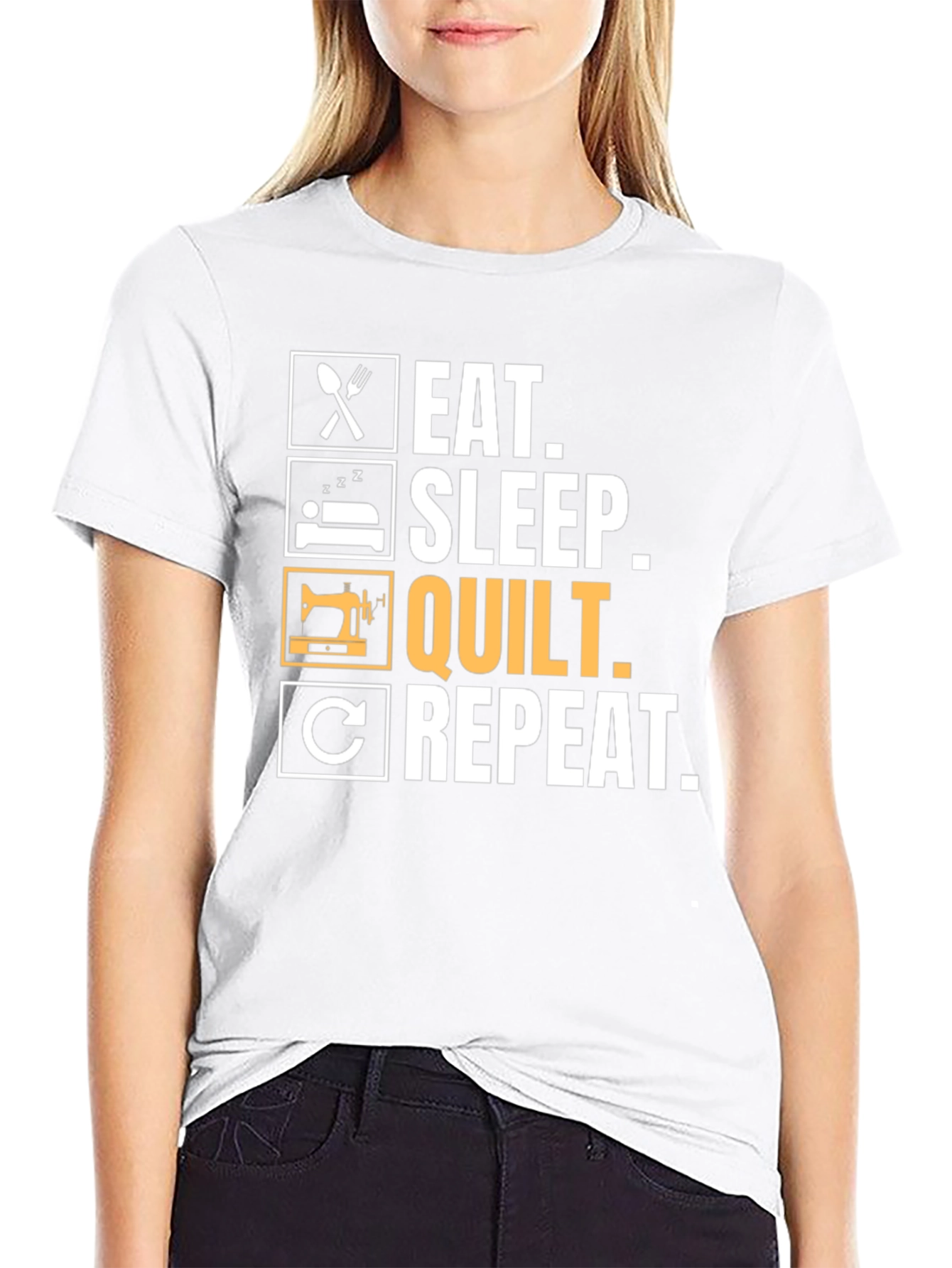 Eat Sleep Quilt Repeat T-Shirt - Quilting Lovers Gift