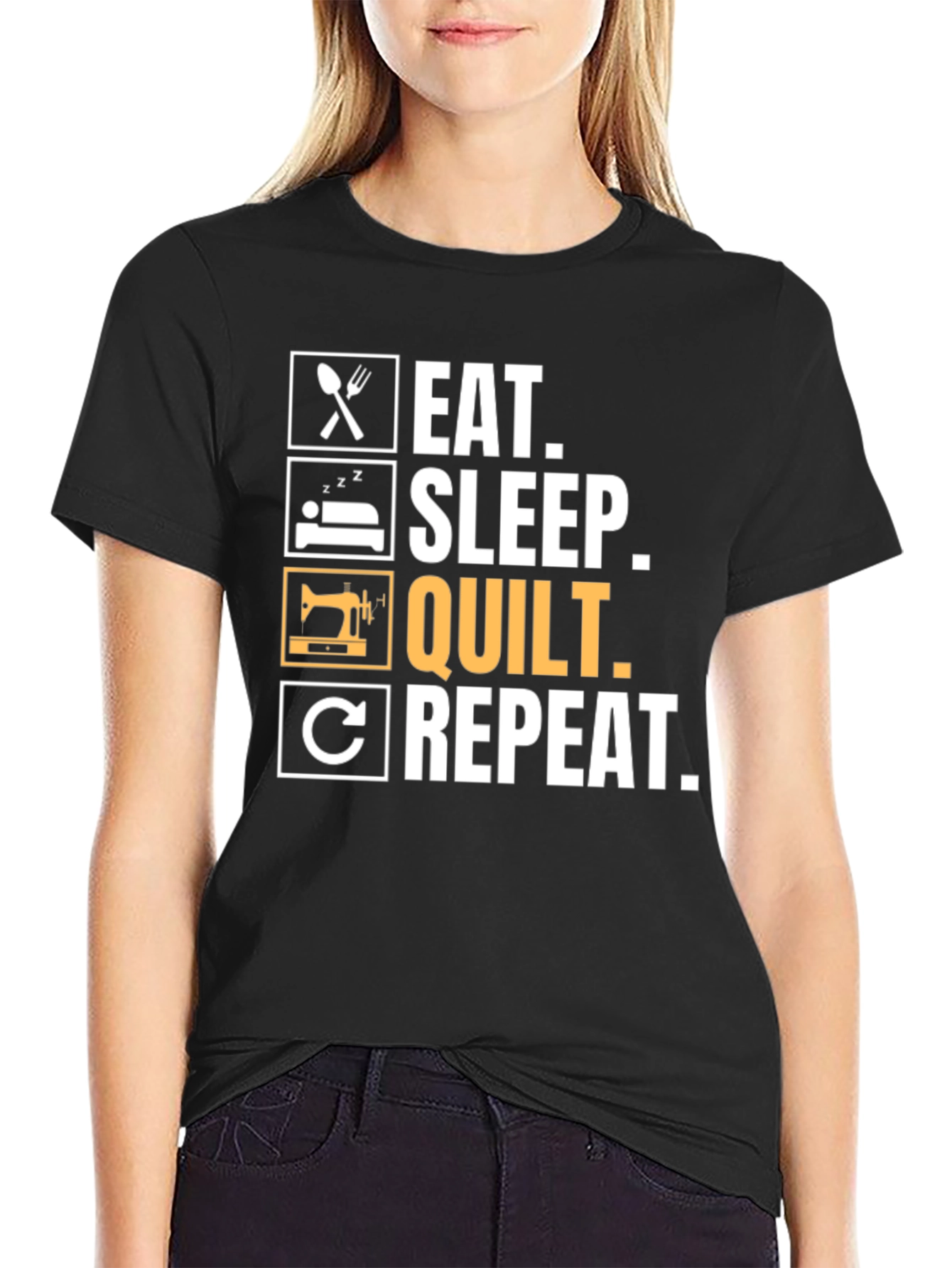 Eat Sleep Quilt Repeat T-Shirt - Quilting Lovers Gift
