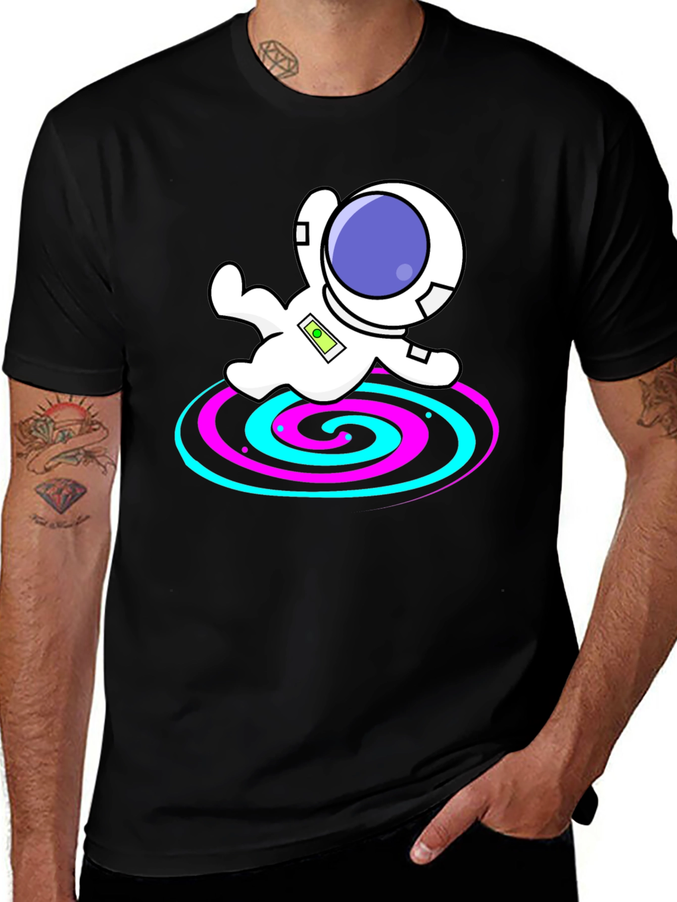 Astronaut Spiral Graphic Tee - Black Cotton Blend