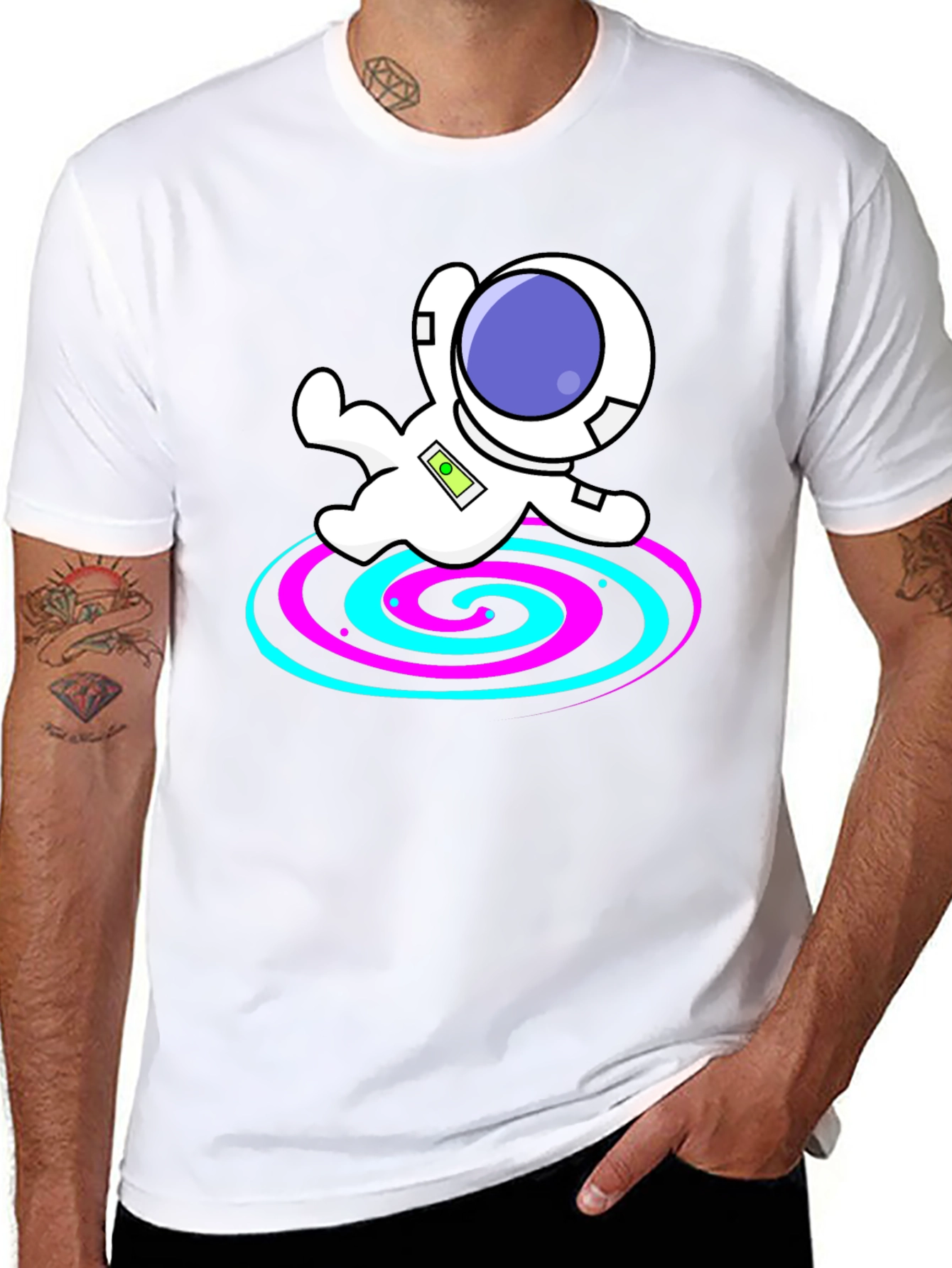 Astronaut Spiral Graphic Tee - Black Cotton Blend