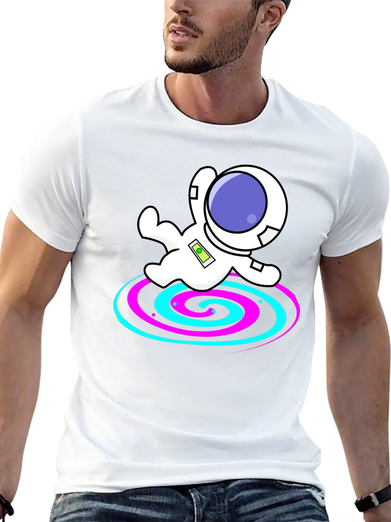 Astronaut Spiral Graphic Tee - Black Cotton Blend