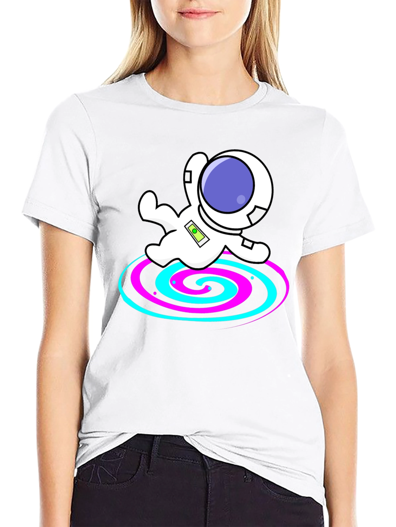 Astronaut Spiral Graphic Tee - Black Cotton Blend