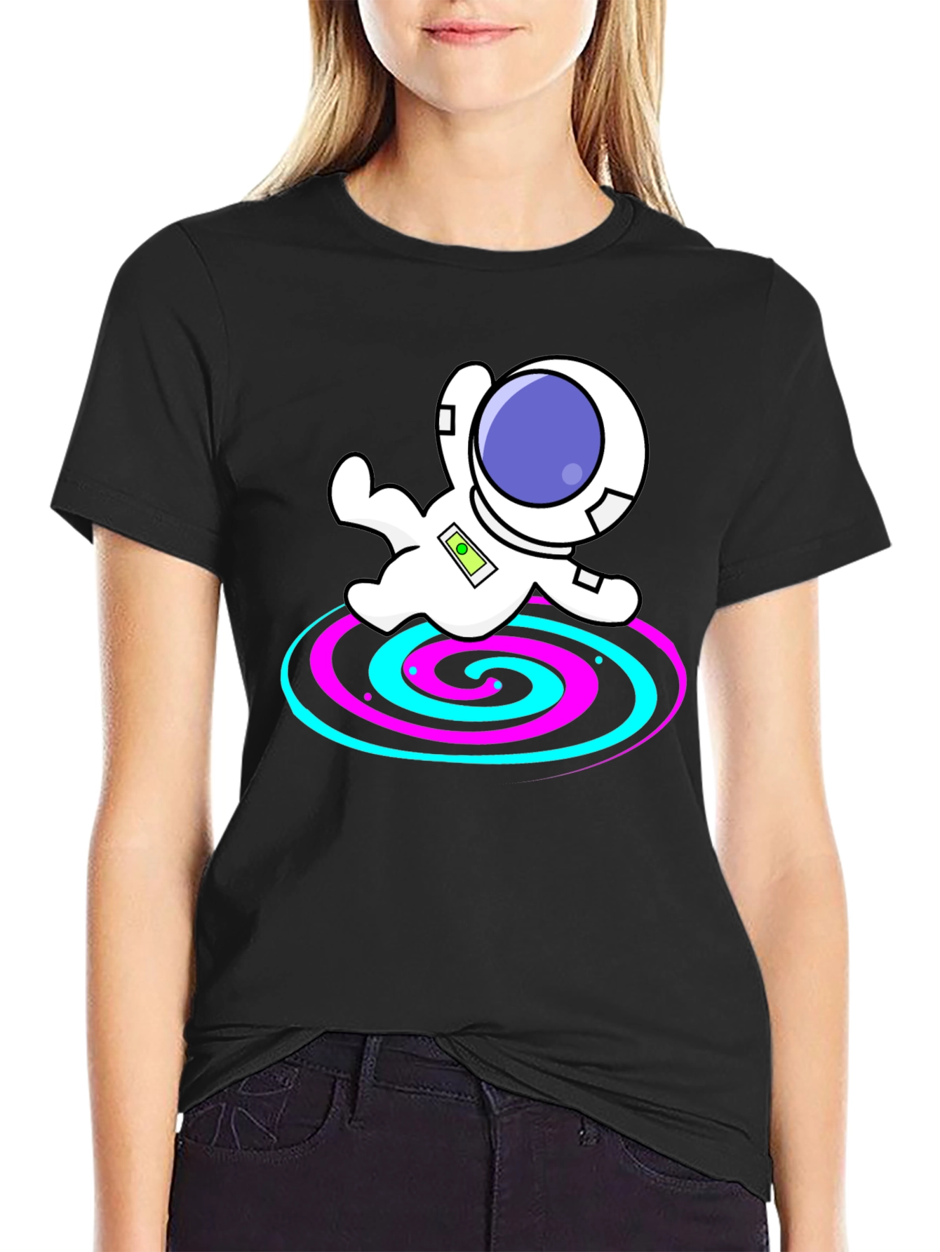 Astronaut Spiral Graphic Tee - Black Cotton Blend