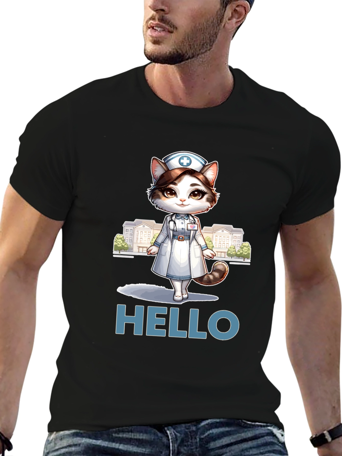 Nurse Cat T-Shirt - Hello Feline Medical Cute Tee
