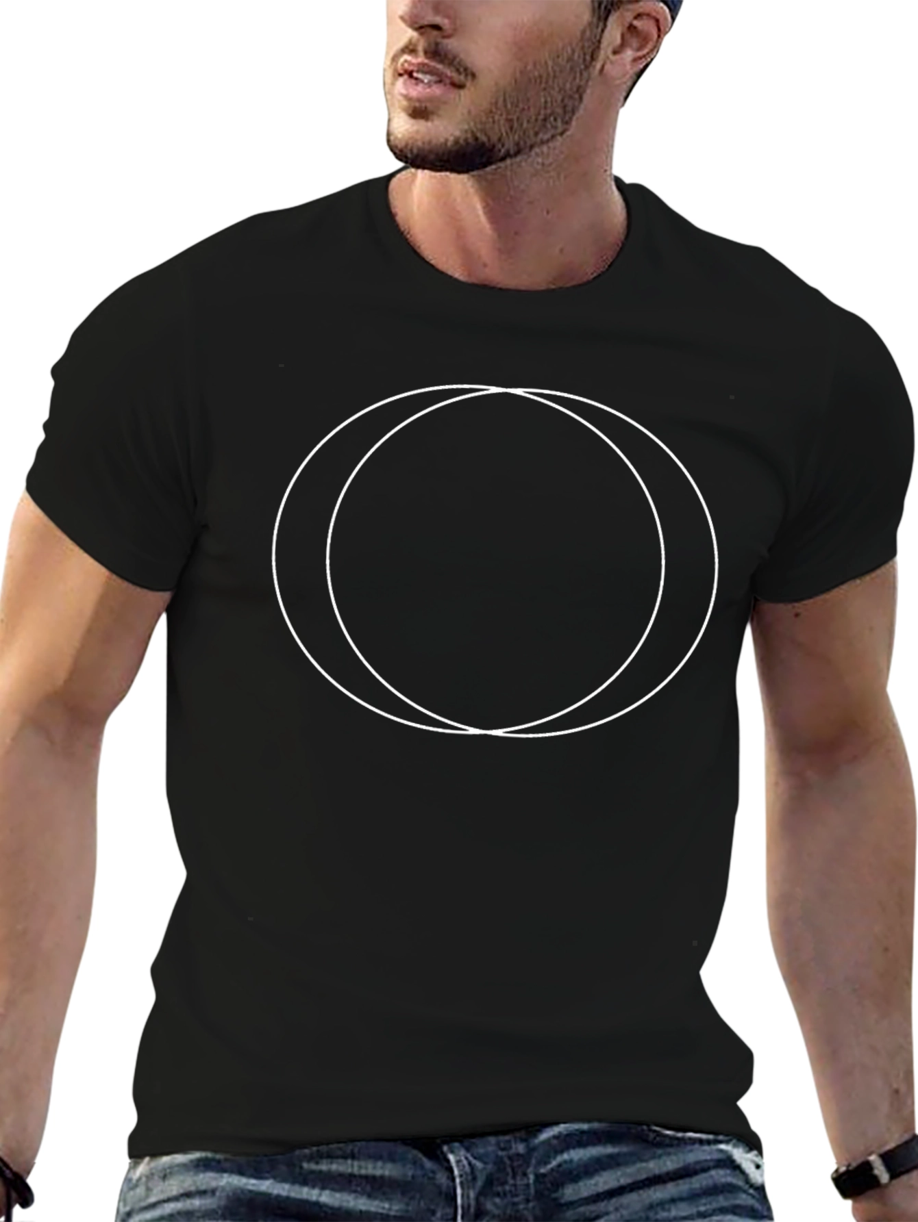 Minimalist Overlapping Circles Graphic Black T-Shirt