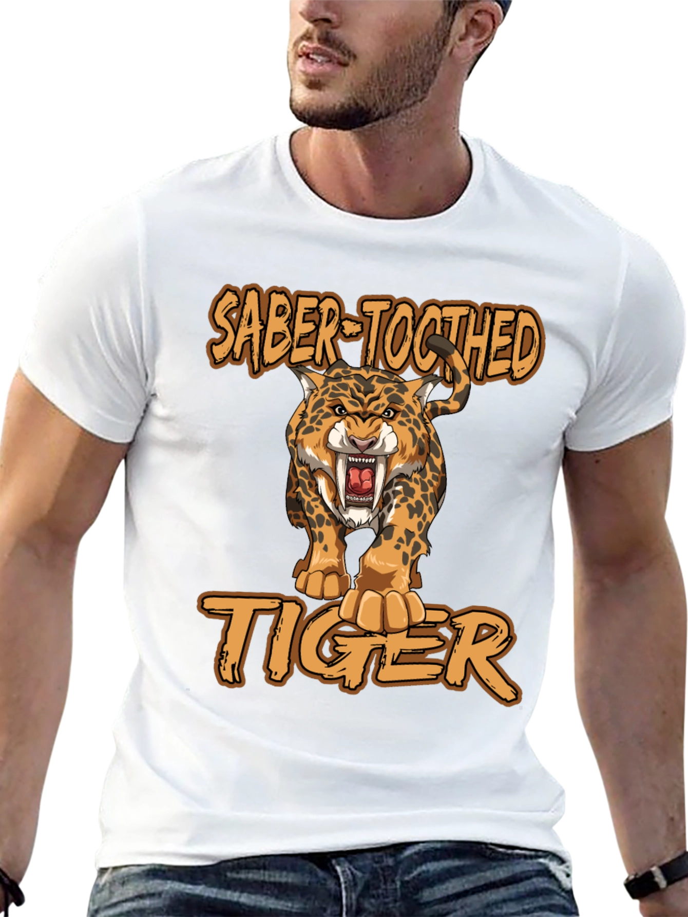 Saber-Toothed Tiger Graphic Print T-Shirt