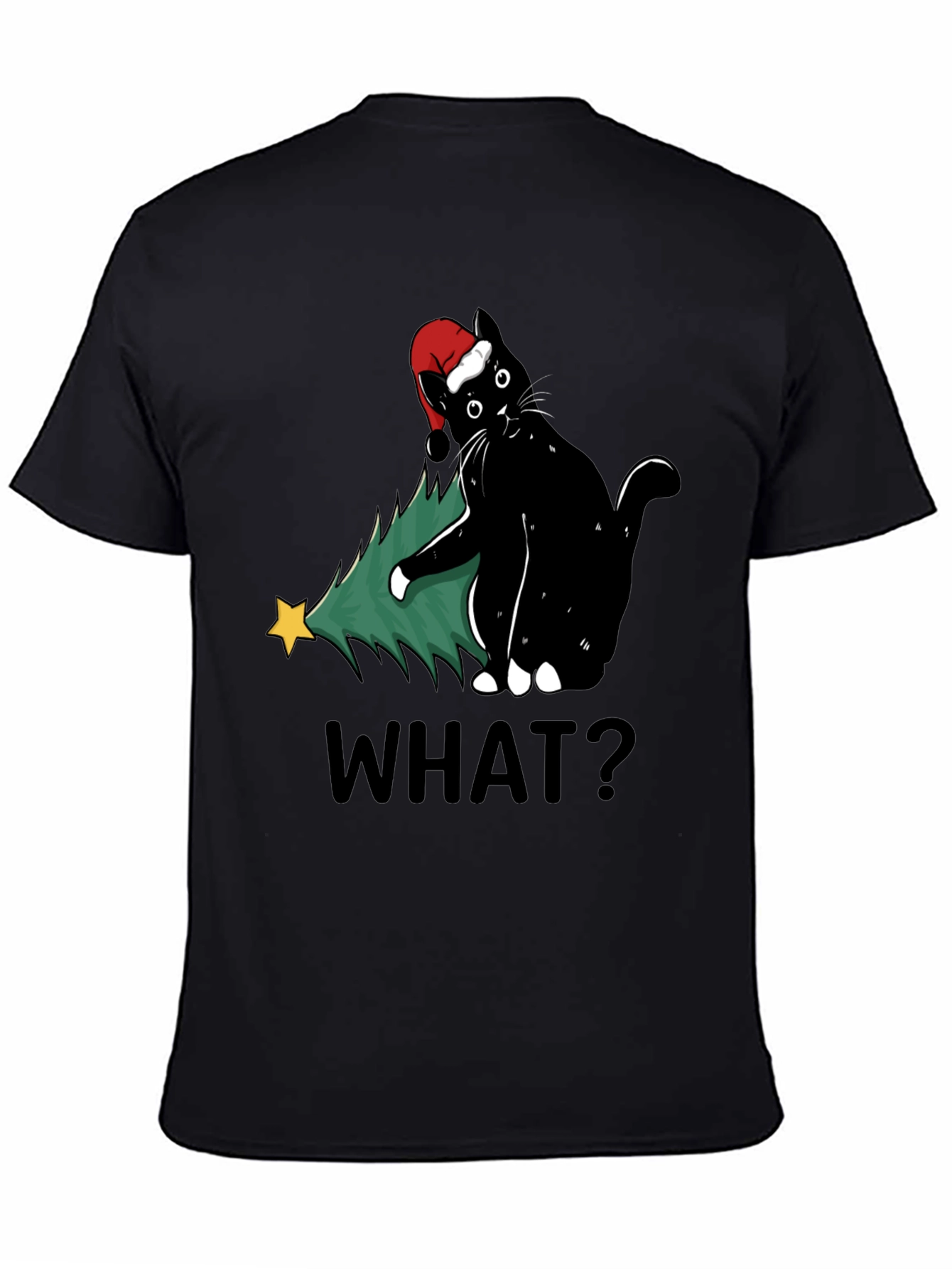 Funny Black Cat Christmas Tree What? T-Shirt