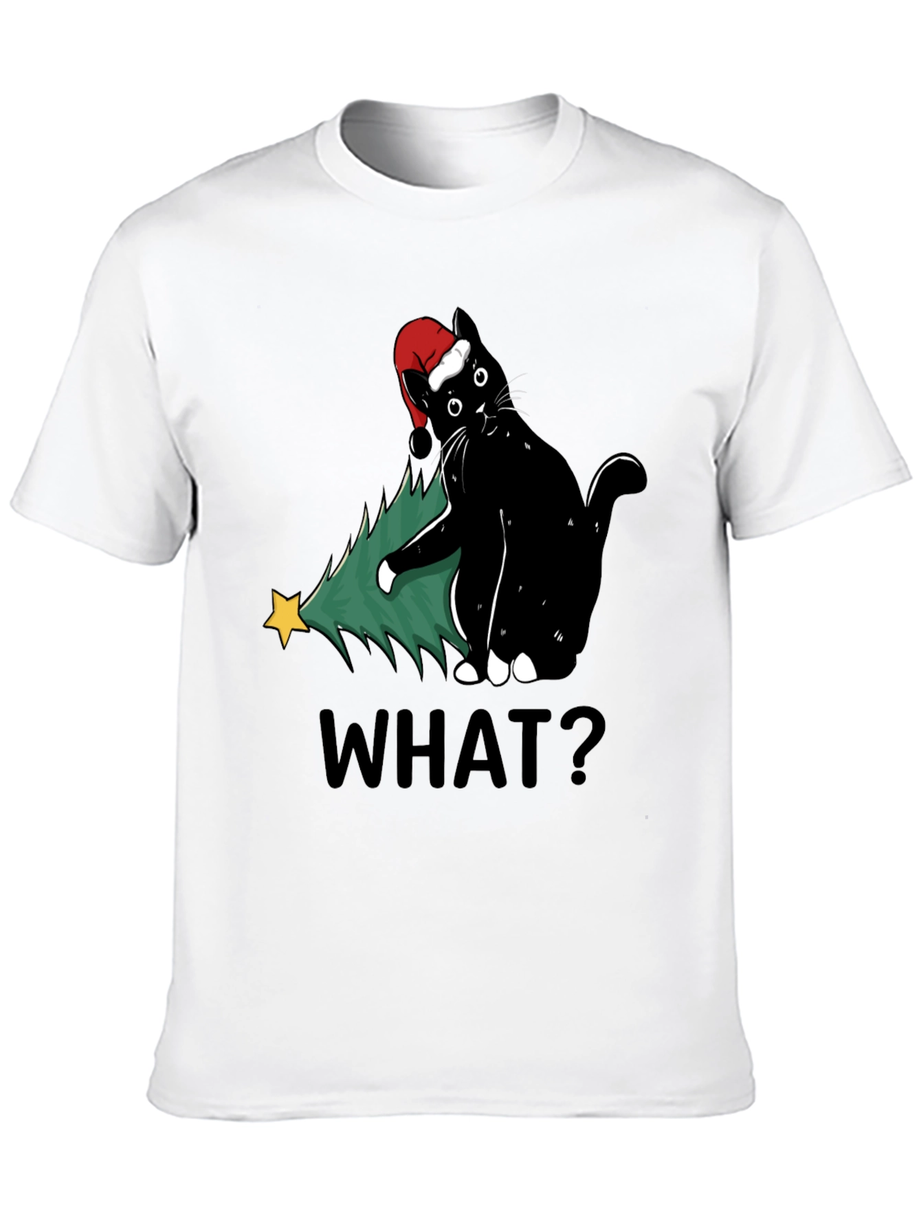 Funny Black Cat Christmas Tree What? T-Shirt