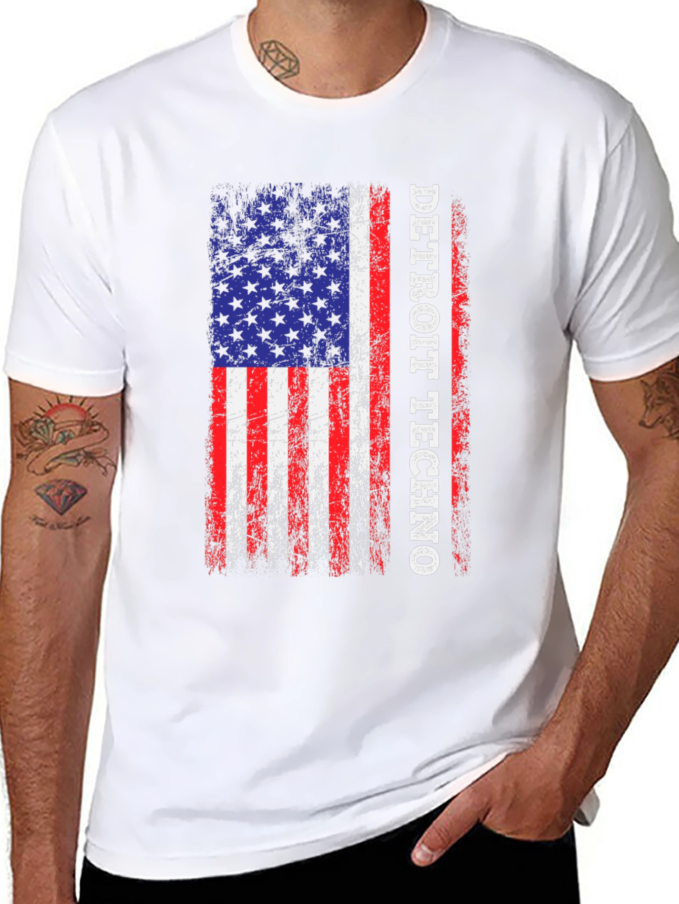 Detroit Techno American Flag Graphic T-Shirt