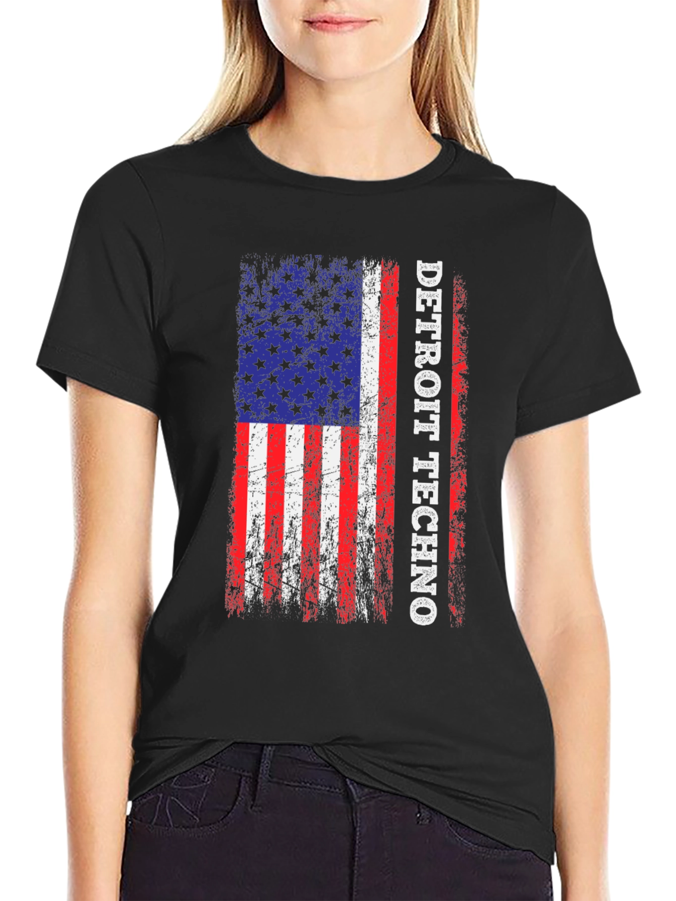 Detroit Techno American Flag Graphic T-Shirt