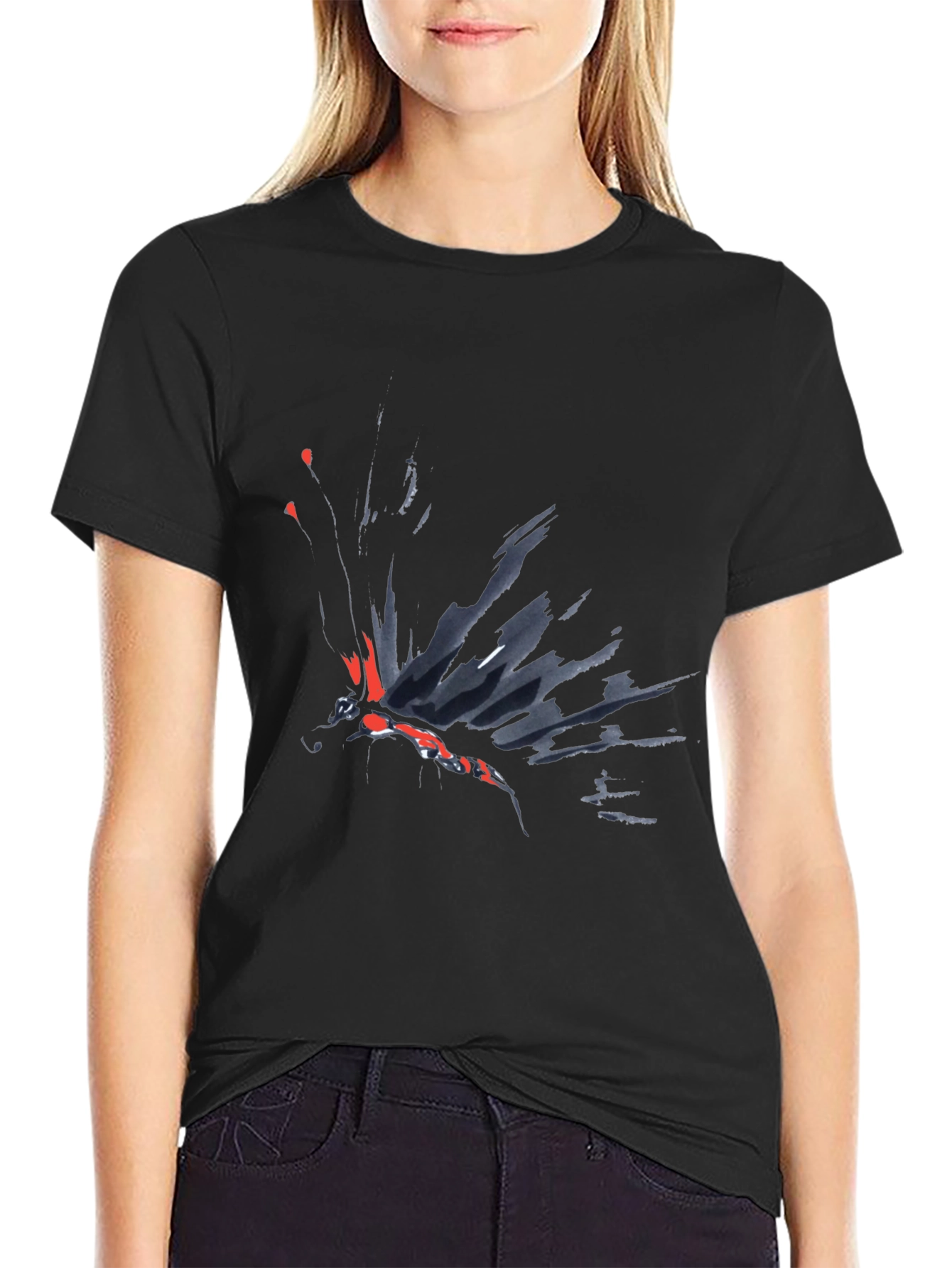 Abstract Butterfly Graphic Black T-Shirt