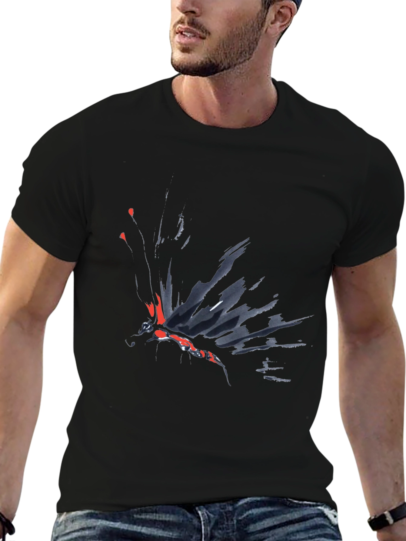 Abstract Butterfly Graphic Black T-Shirt