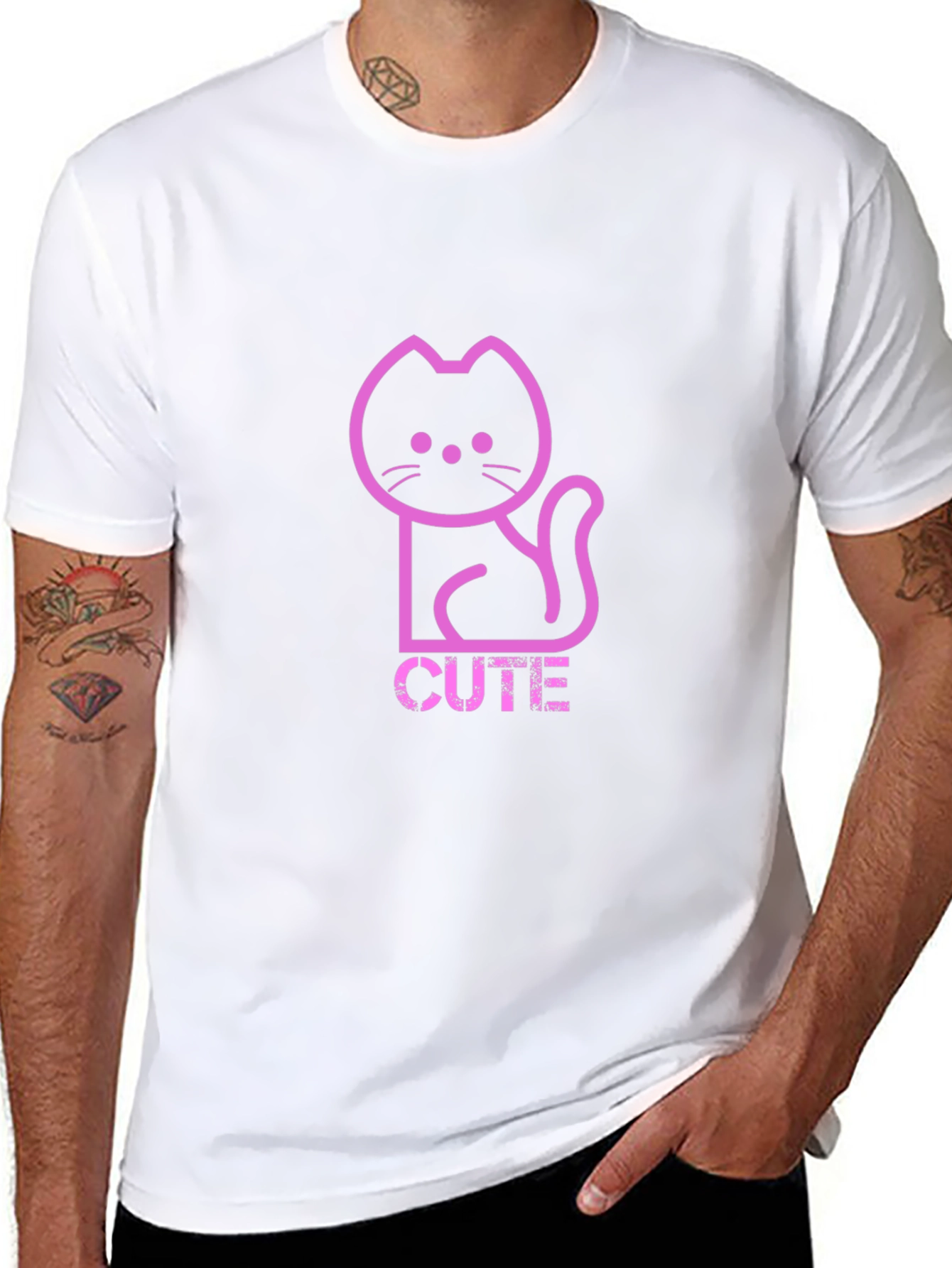 Cute Pink Cat Graphic T-Shirt - Trendy Black Tee