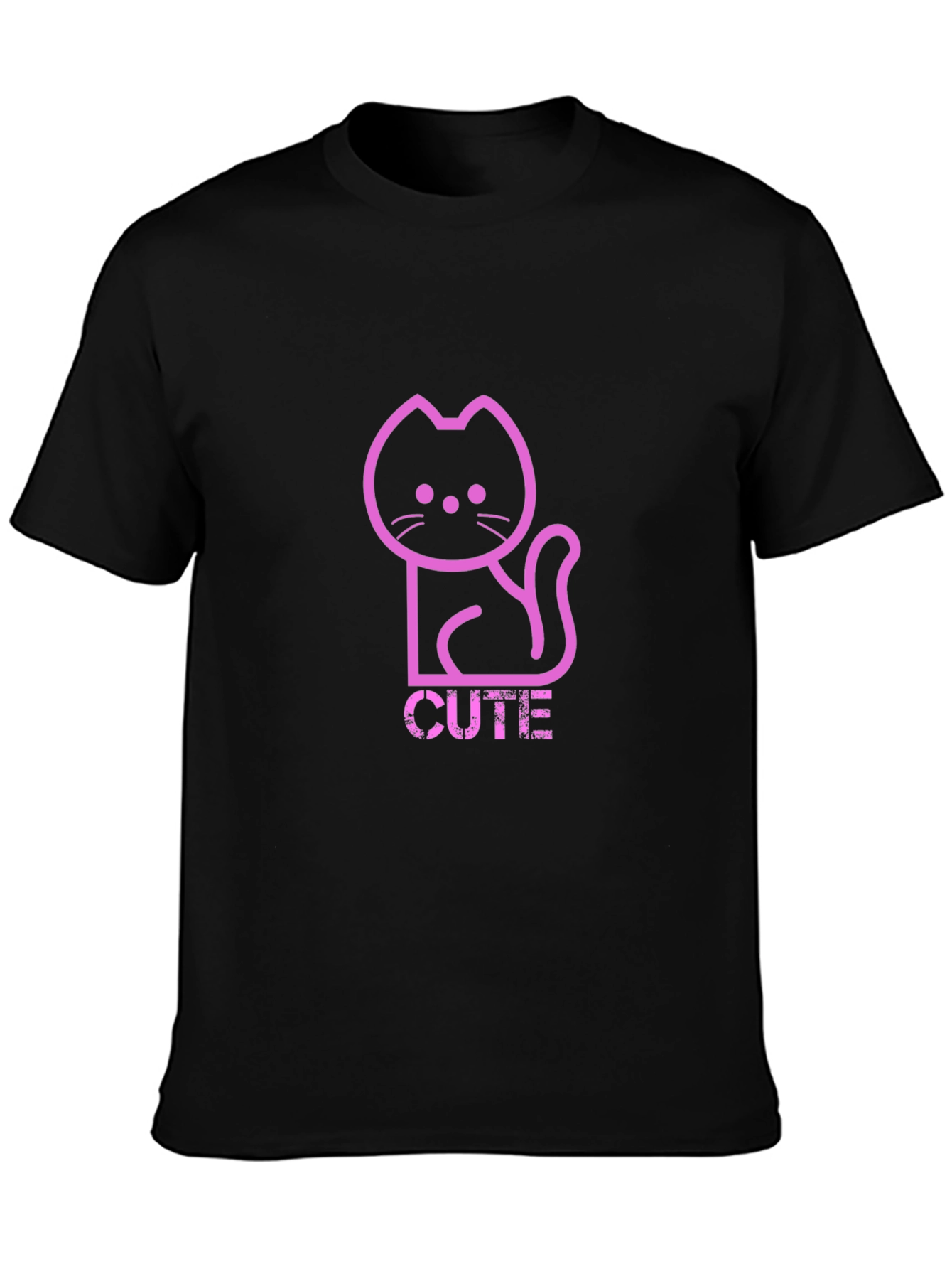 Cute Pink Cat Graphic T-Shirt - Trendy Black Tee