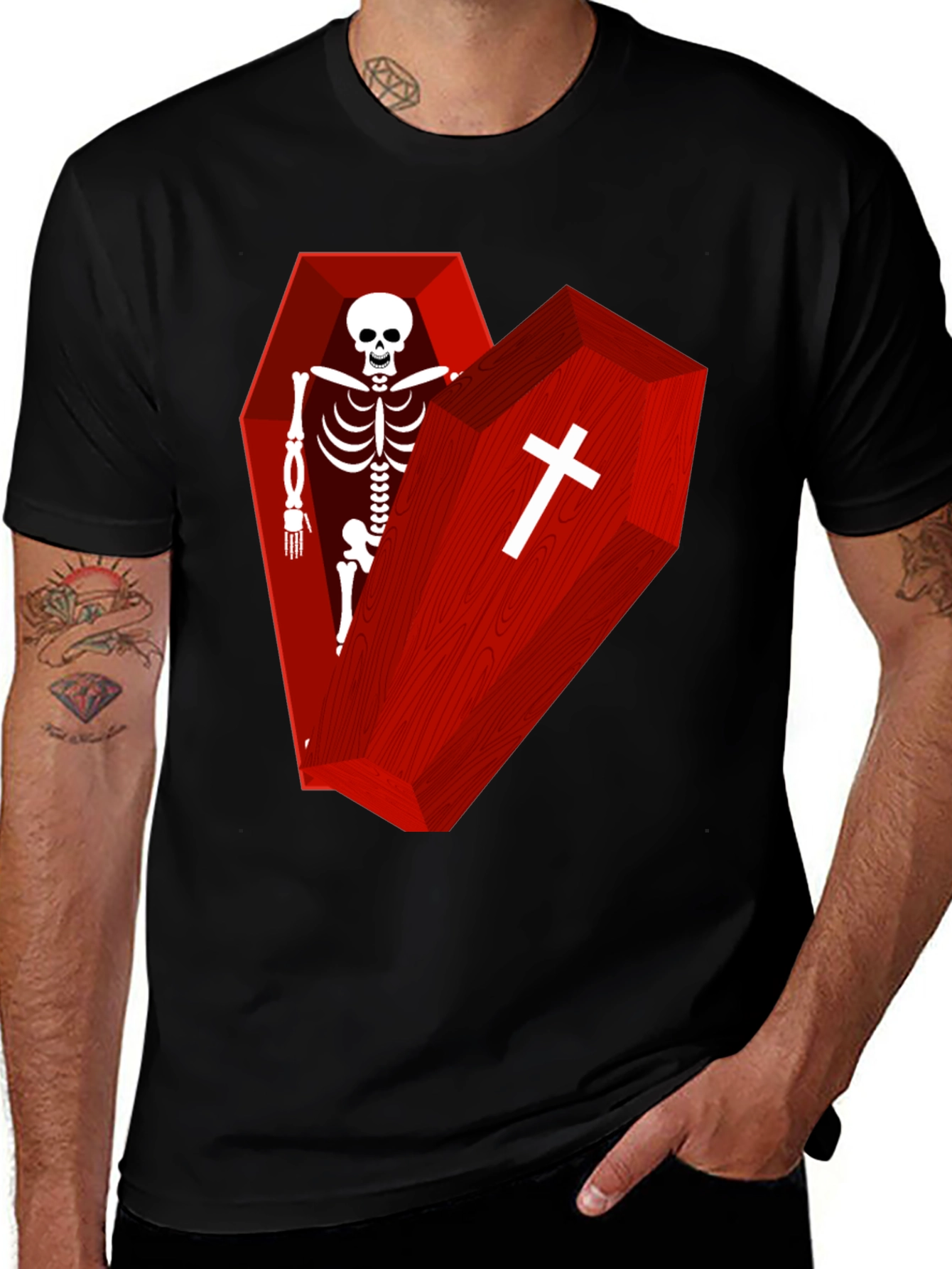 Coffin Skeleton Graphic Tee - Gothic Style T-Shirt