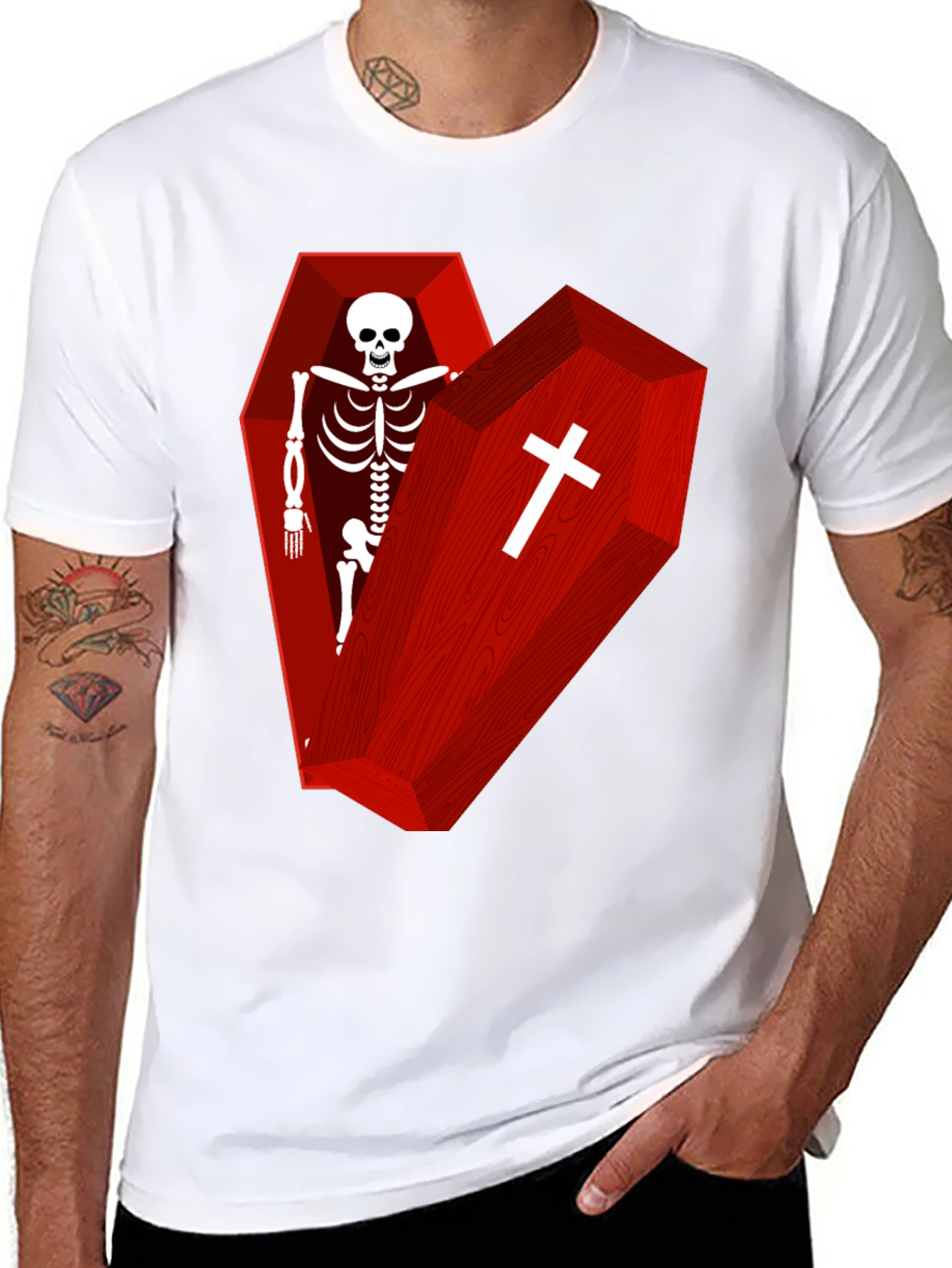Coffin Skeleton Graphic Tee - Gothic Style T-Shirt