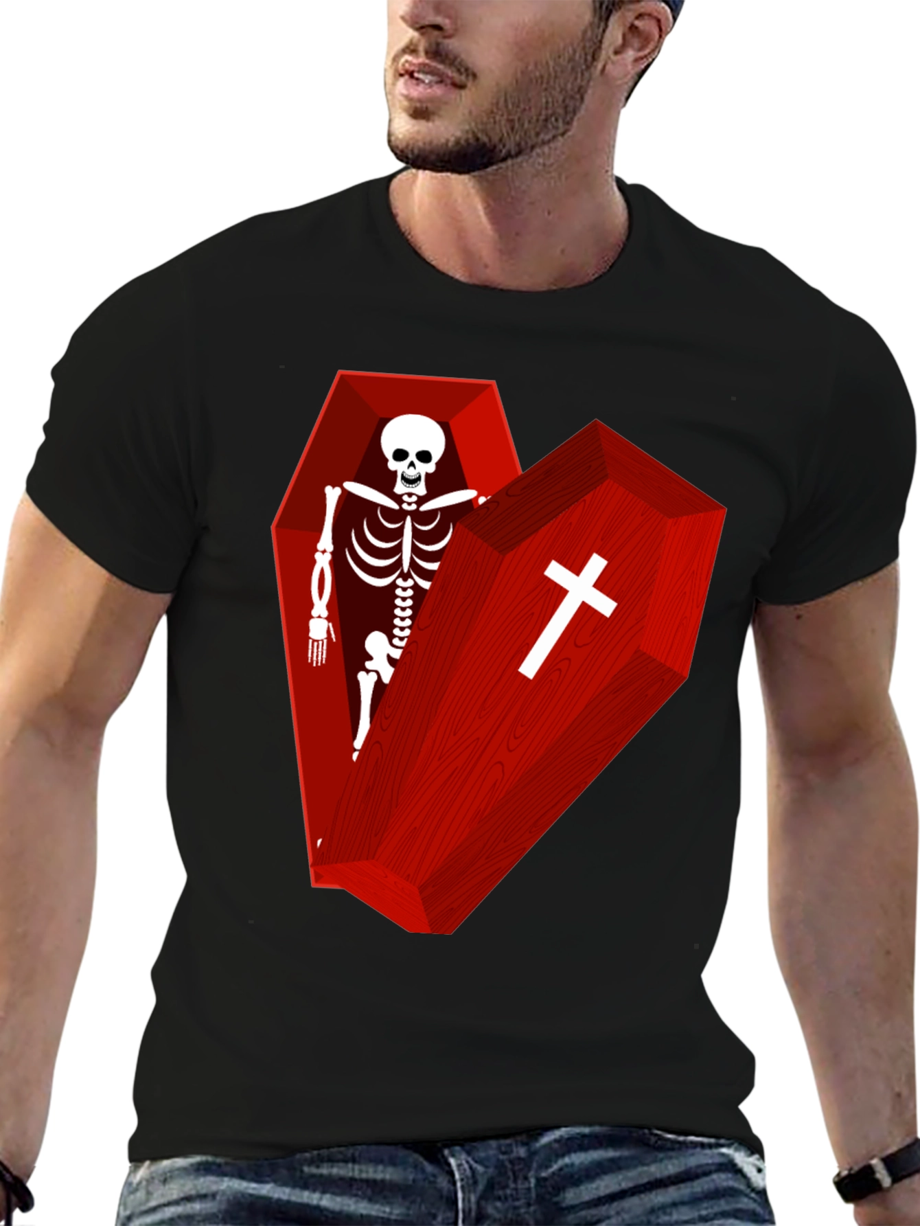 Coffin Skeleton Graphic Tee - Gothic Style T-Shirt