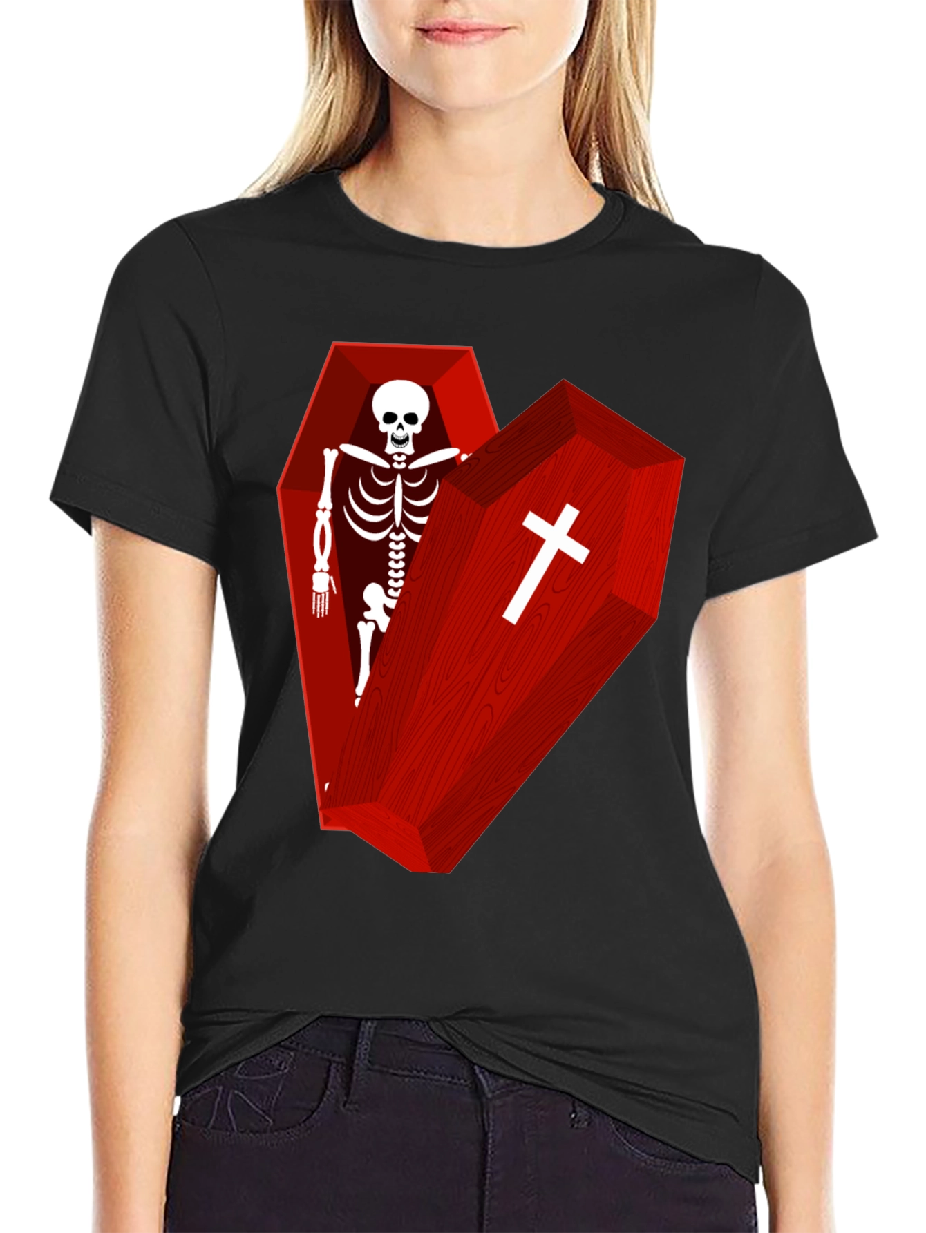 Coffin Skeleton Graphic Tee - Gothic Style T-Shirt