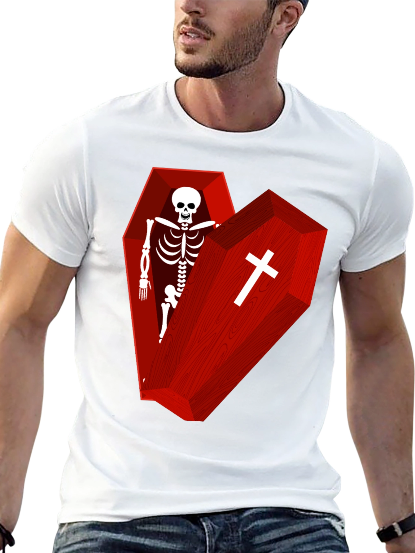Coffin Skeleton Graphic Tee - Gothic Style T-Shirt