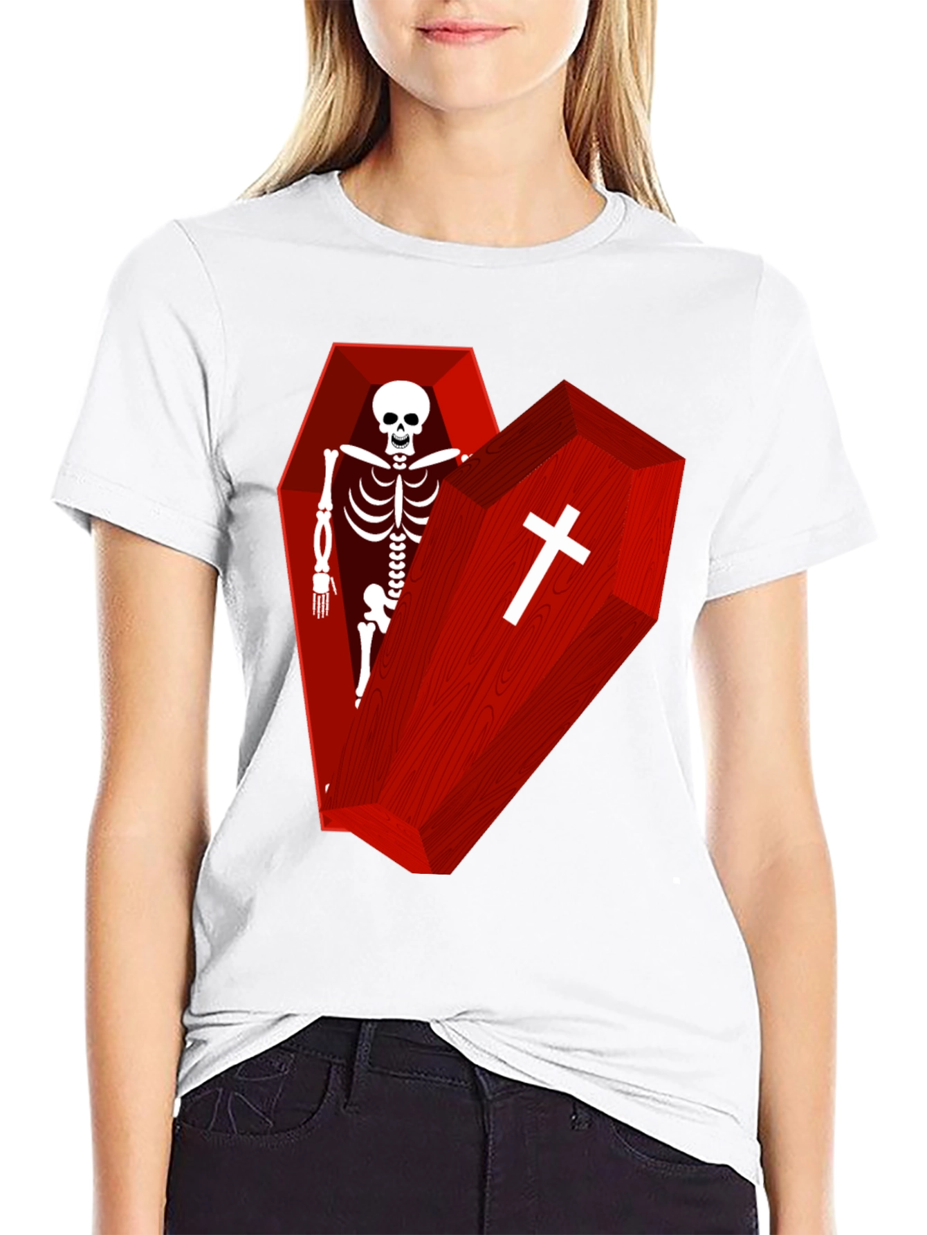 Coffin Skeleton Graphic Tee - Gothic Style T-Shirt