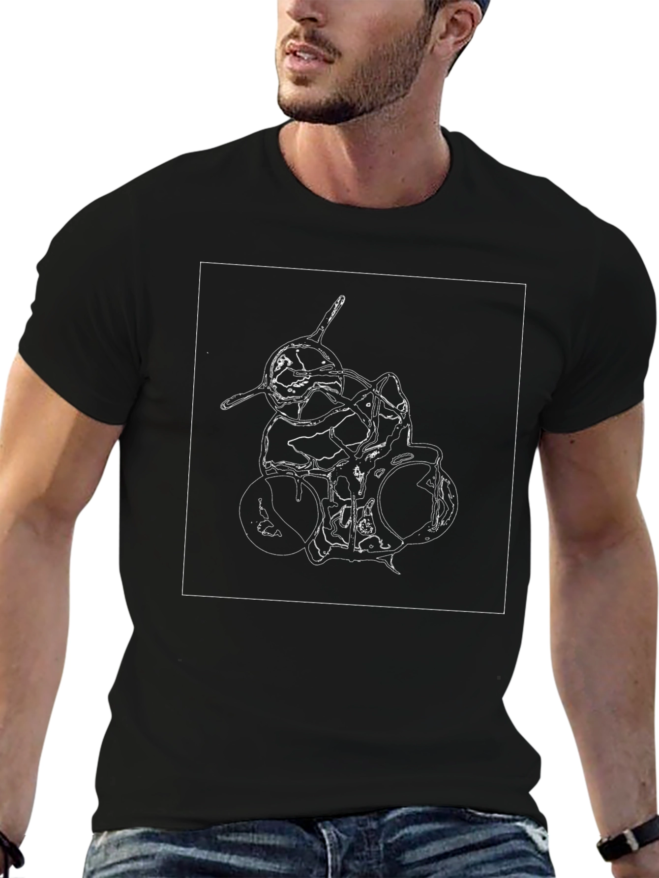 Abstract Drum Set Graphic Tee - Black Cotton T-Shirt