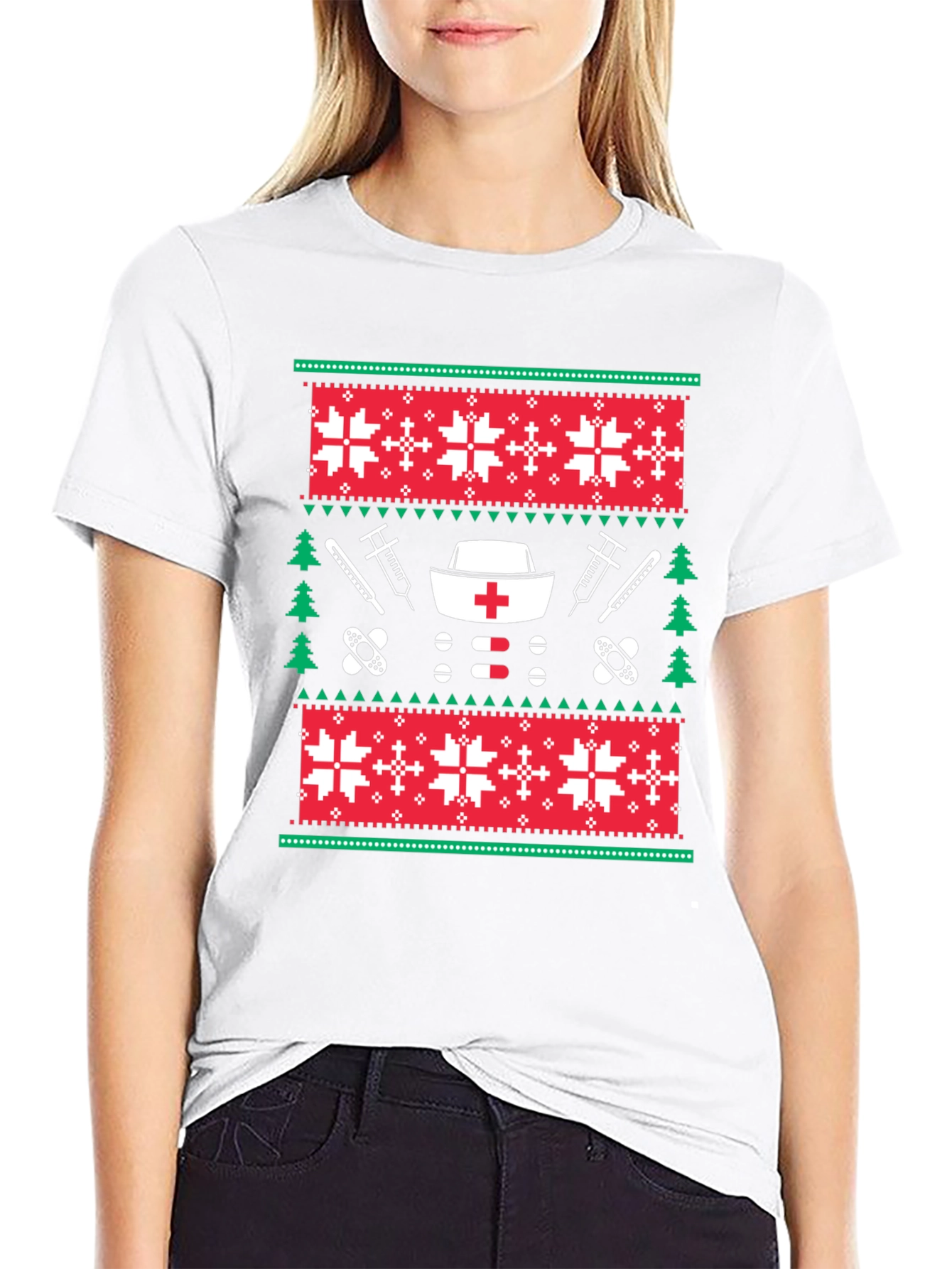 Nurse Christmas Sweater Pattern T-Shirt
