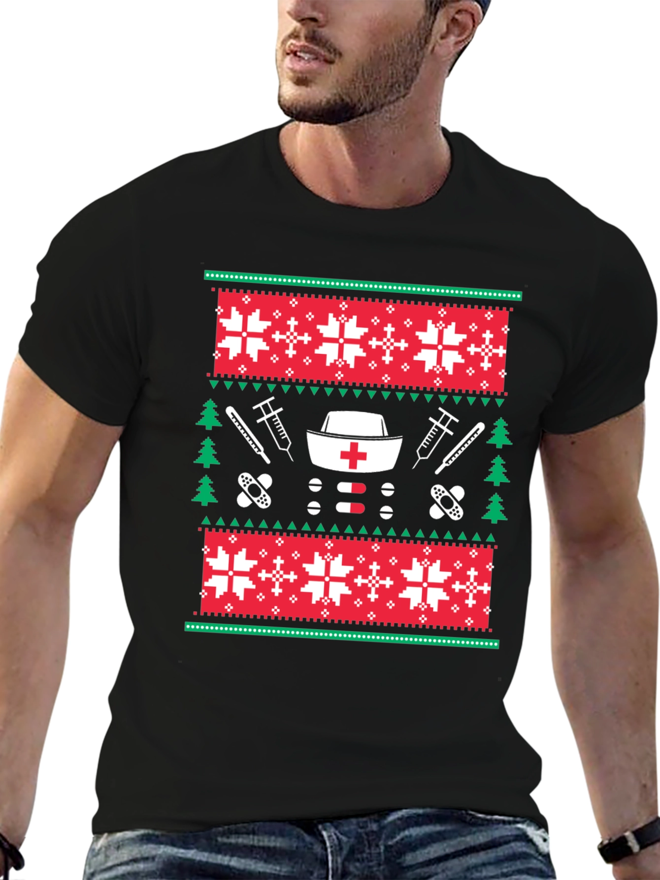 Nurse Christmas Sweater Pattern T-Shirt
