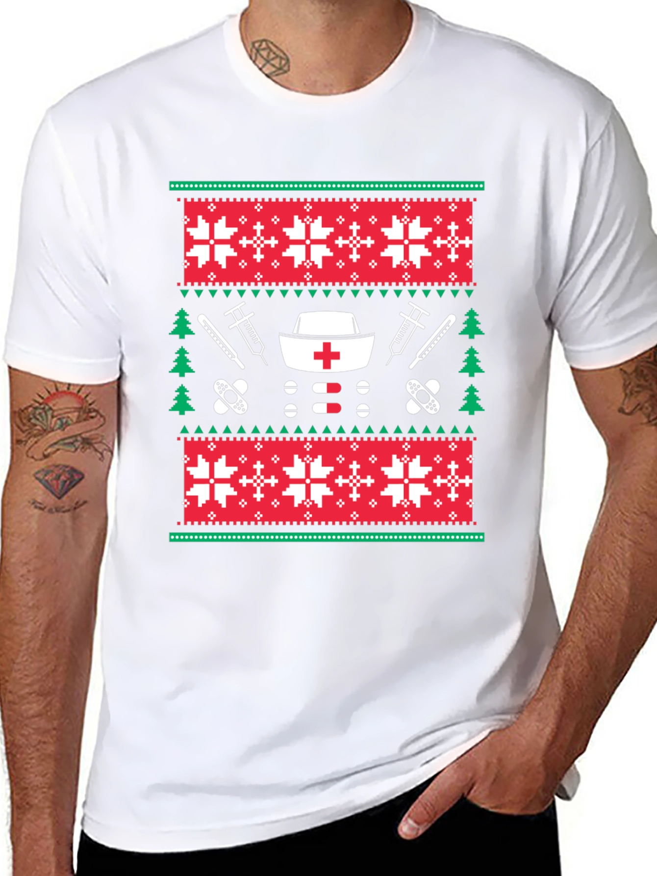 Nurse Christmas Sweater Pattern T-Shirt