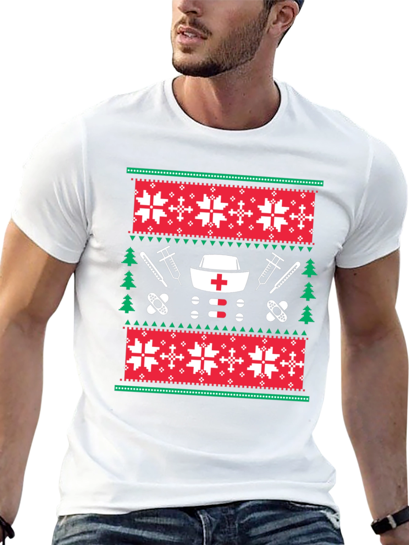 Nurse Christmas Sweater Pattern T-Shirt