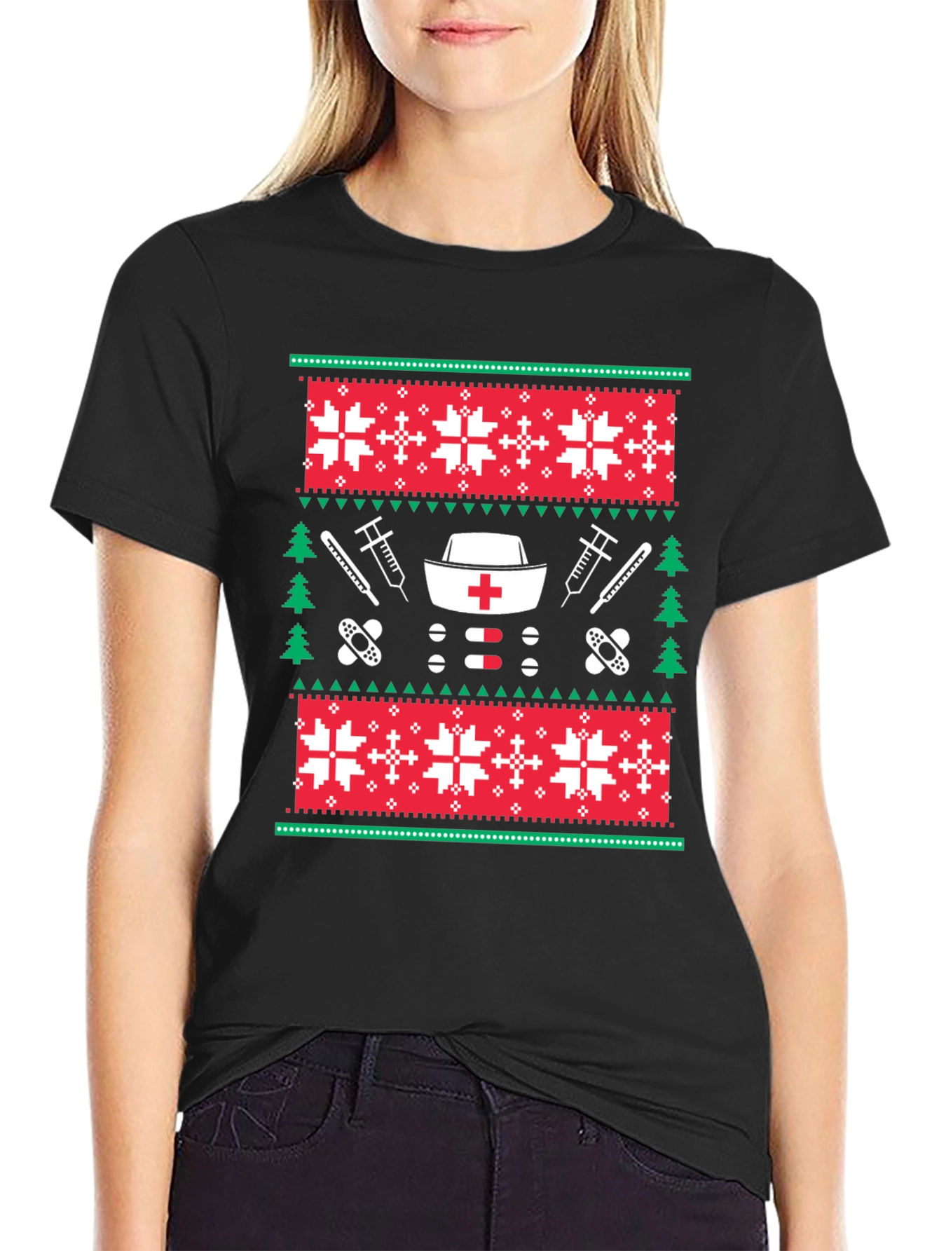 Nurse Christmas Sweater Pattern T-Shirt