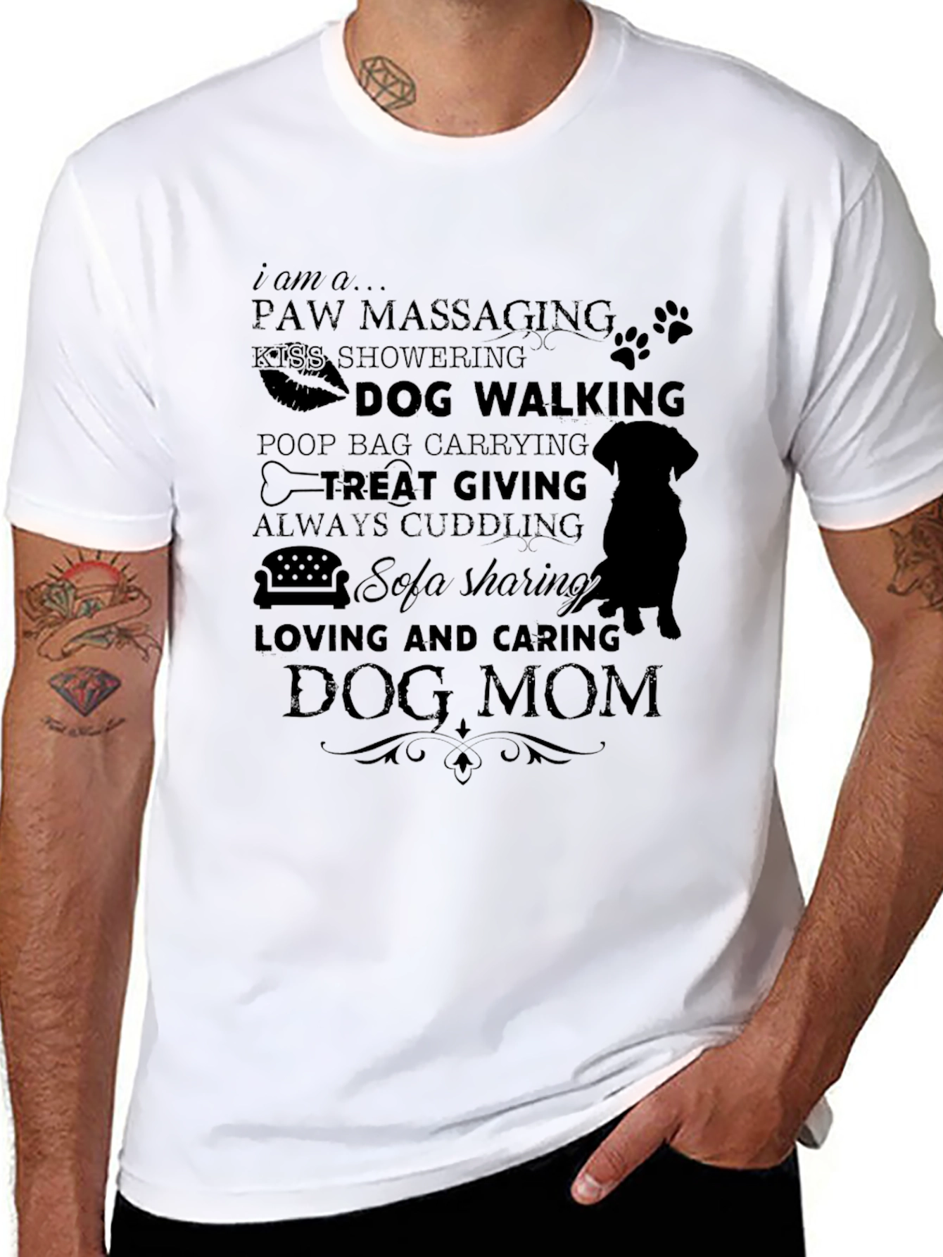 Dog Mom T-Shirt - Paw Massaging Sofa Sharing