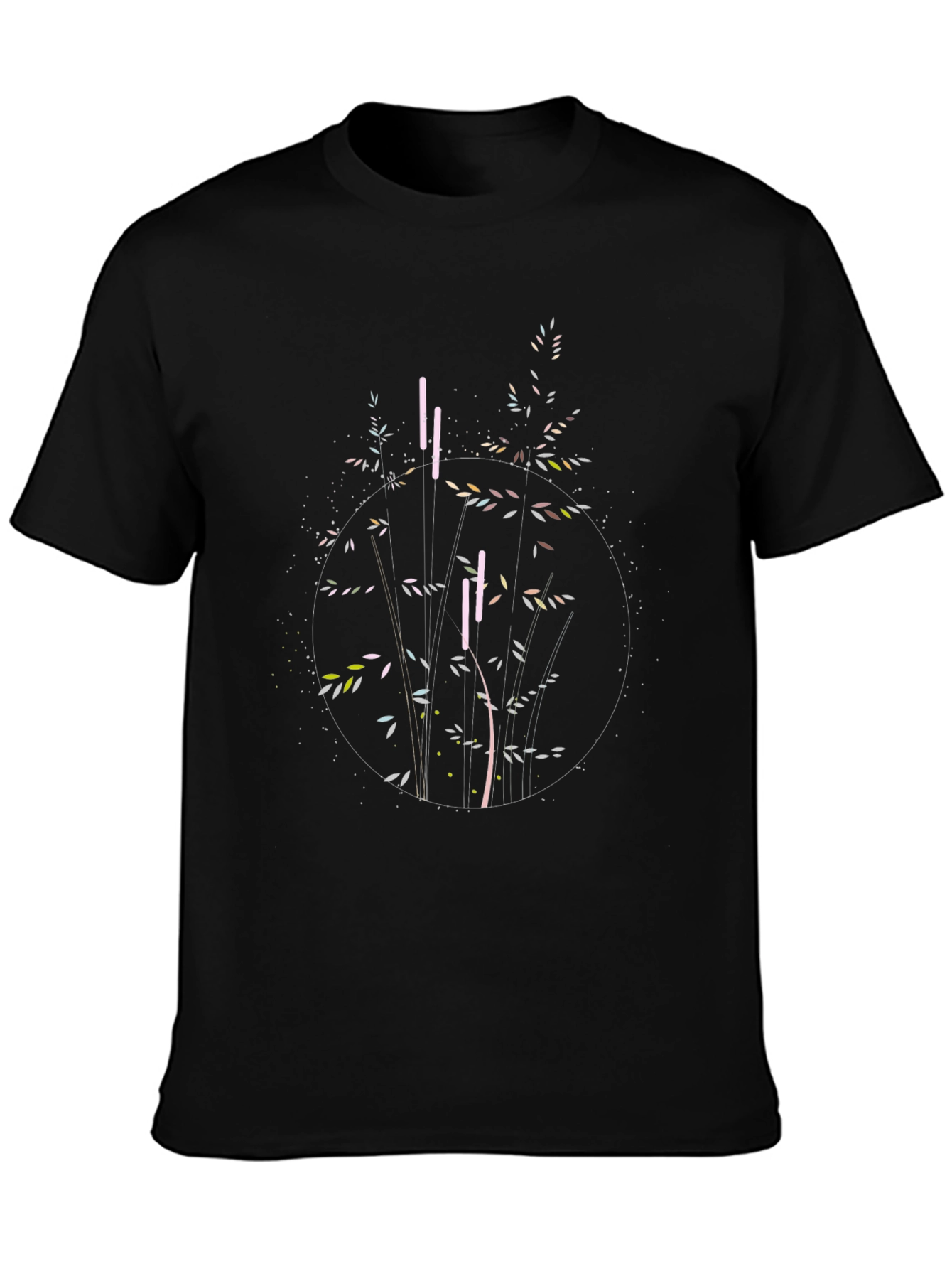 Stylish Black Graphic Tee - Abstract Plant Design