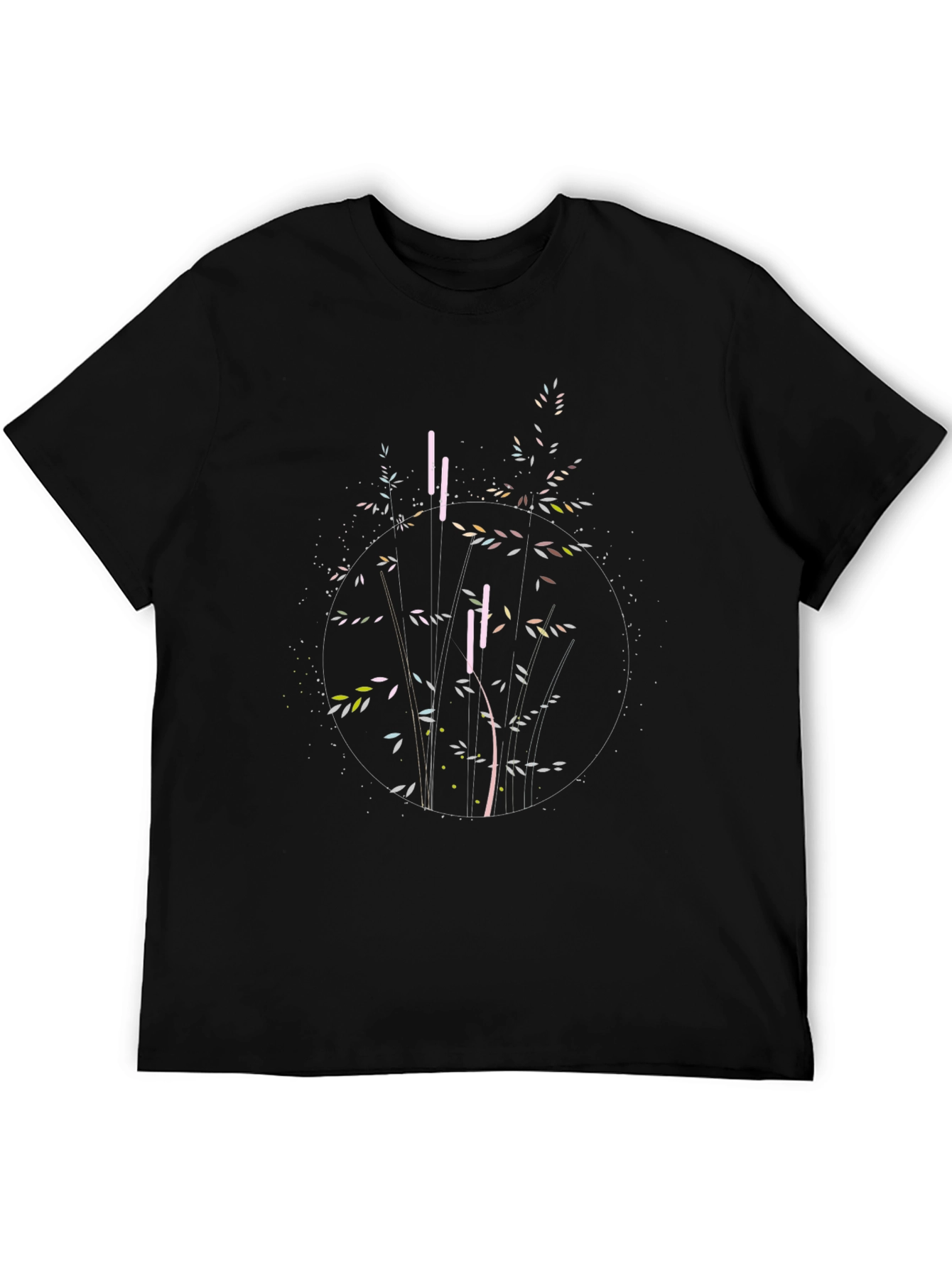 Stylish Black Graphic Tee - Abstract Plant Design