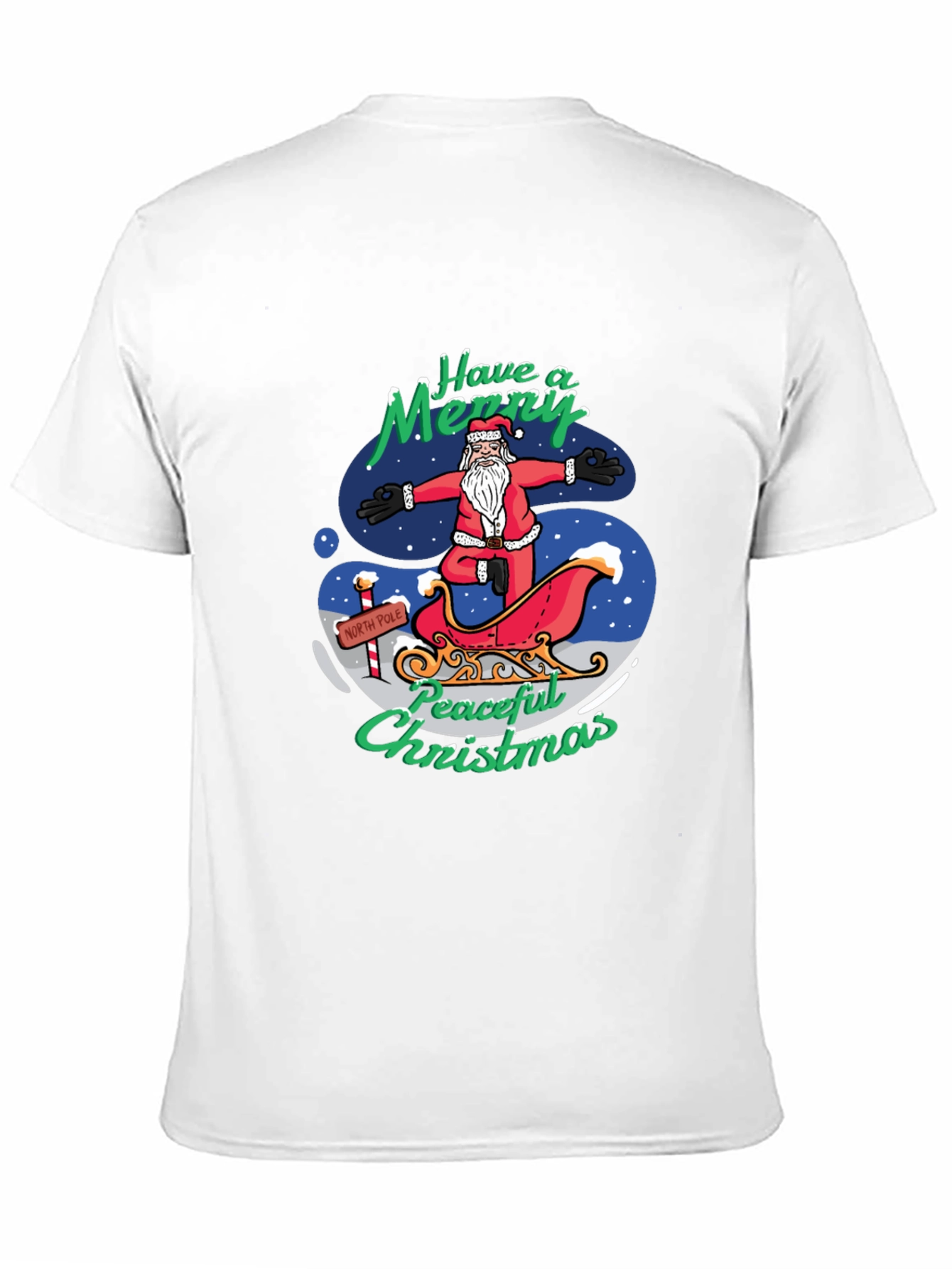 Peaceful Christmas Santa Yoga Black T-Shirt