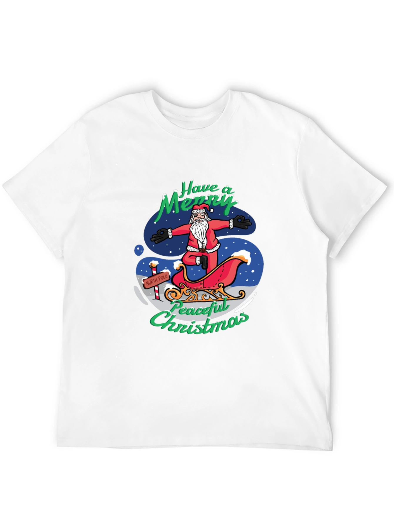 Peaceful Christmas Santa Yoga Black T-Shirt