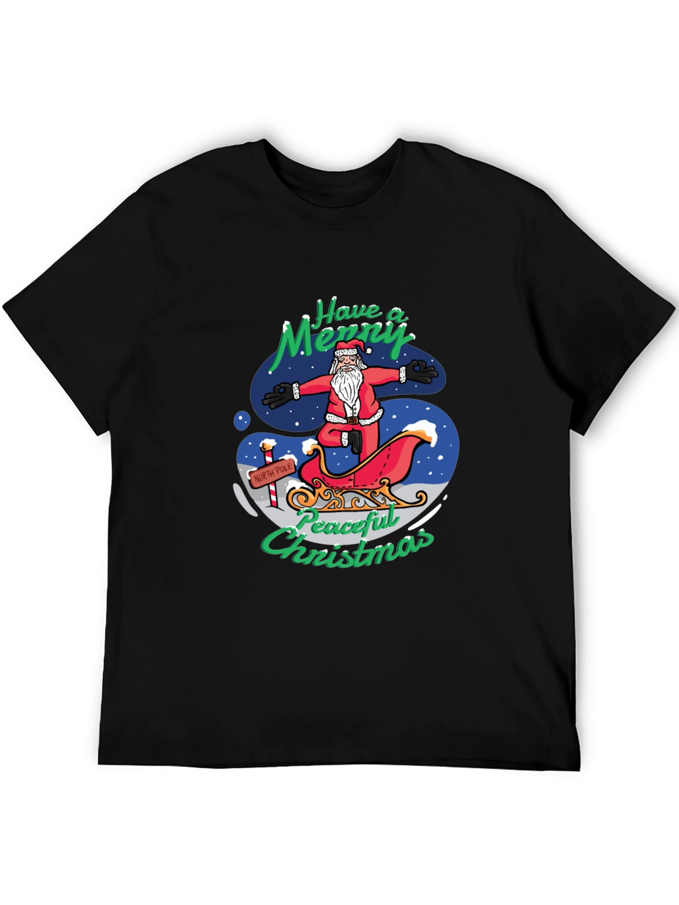Peaceful Christmas Santa Yoga Black T-Shirt