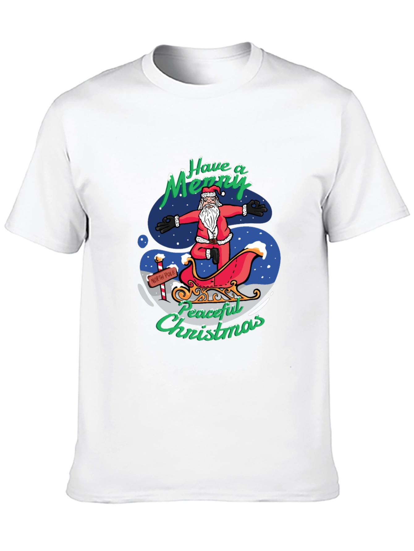 Peaceful Christmas Santa Yoga Black T-Shirt