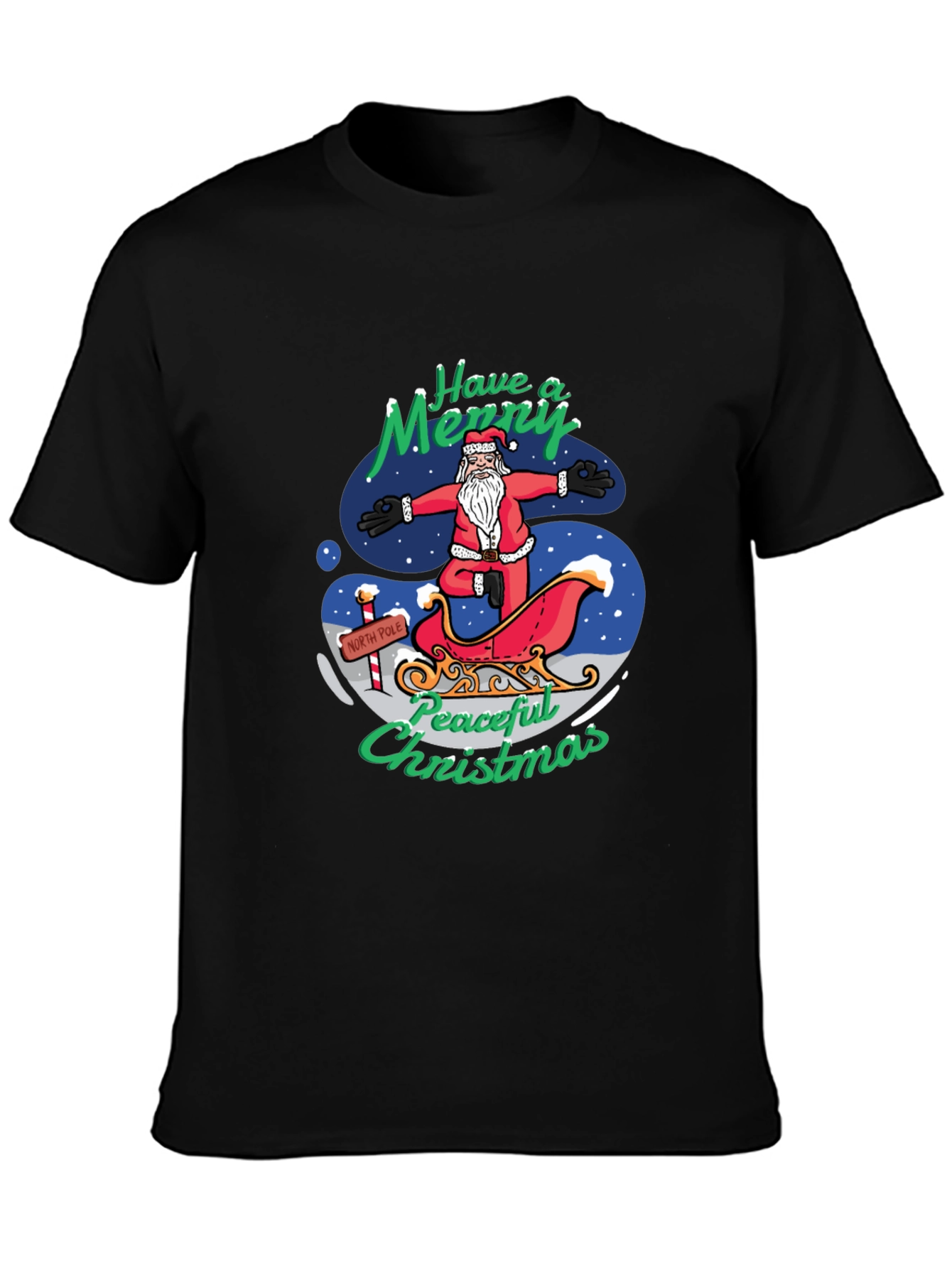 Peaceful Christmas Santa Yoga Black T-Shirt