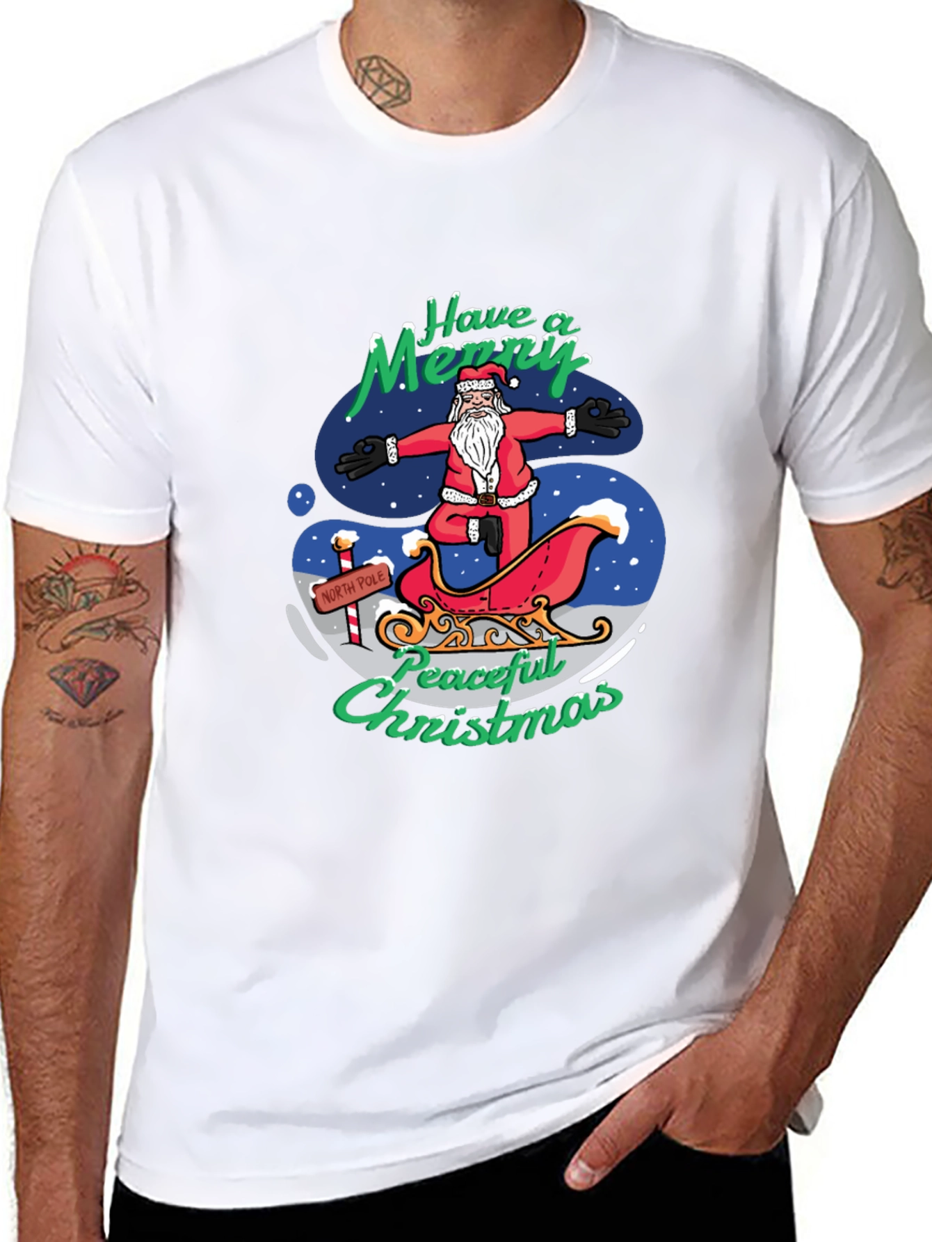 Peaceful Christmas Santa Yoga Black T-Shirt