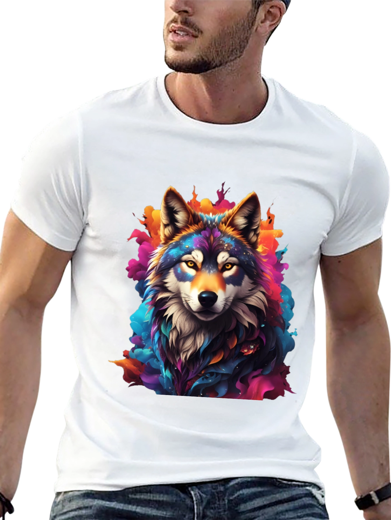 Colorful Wolf Graphic T-Shirt