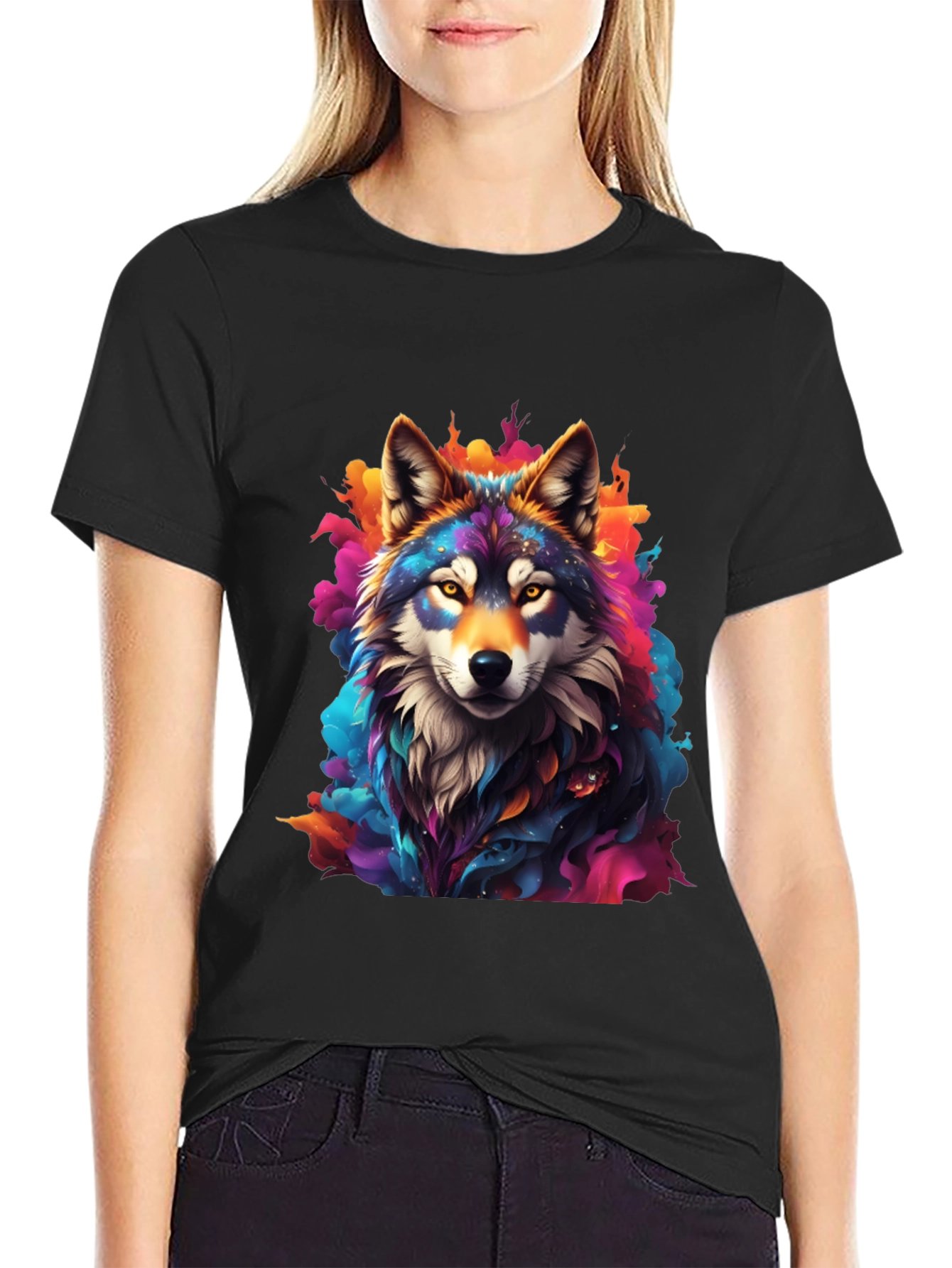 Colorful Wolf Graphic T-Shirt