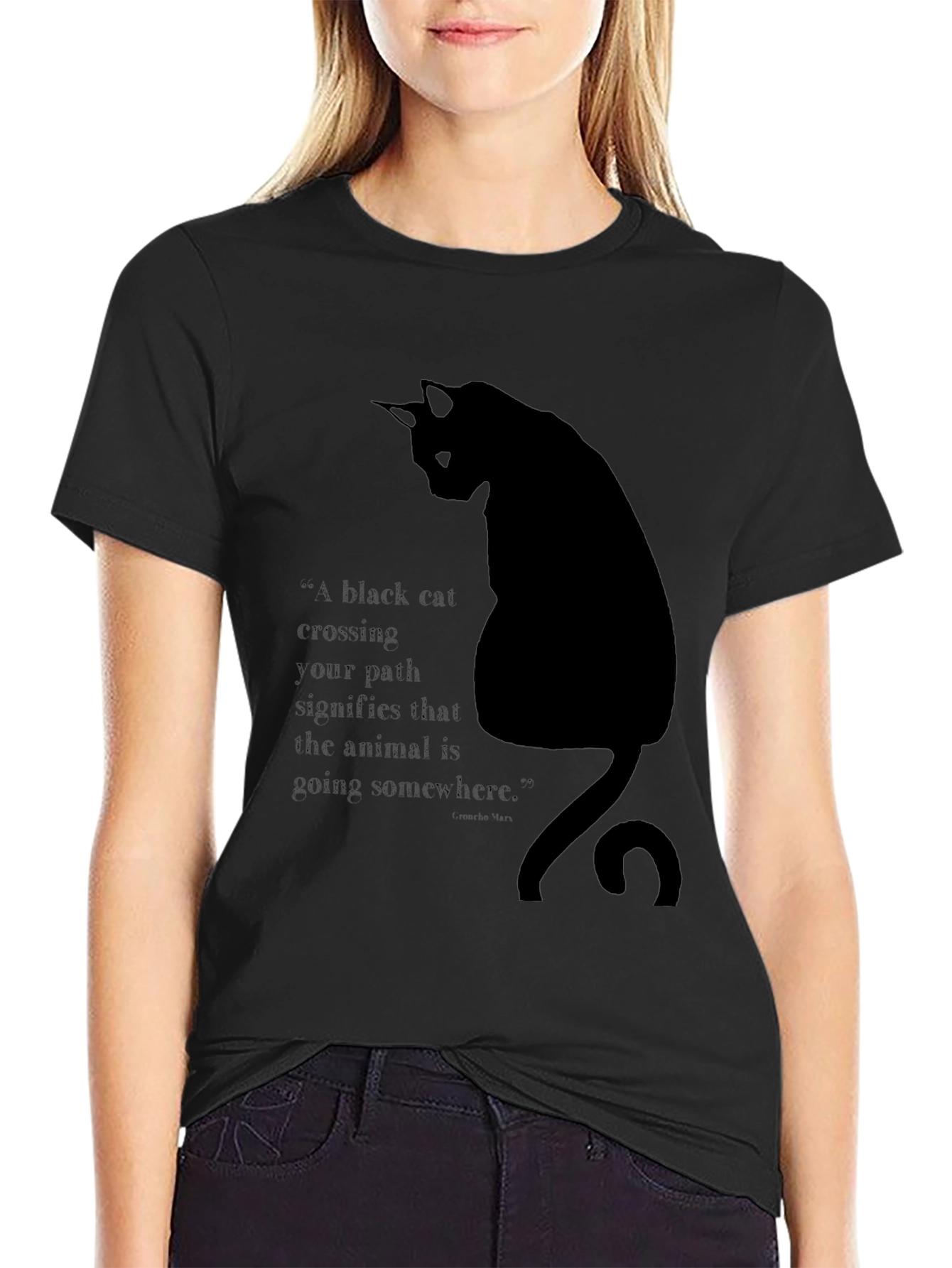 Black Cat T-Shirt - Quirky Quote Design