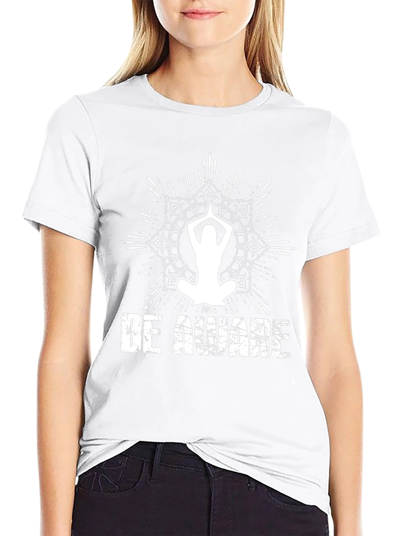 Be Aware Yoga Mandala T-Shirt - Black Graphic Tee