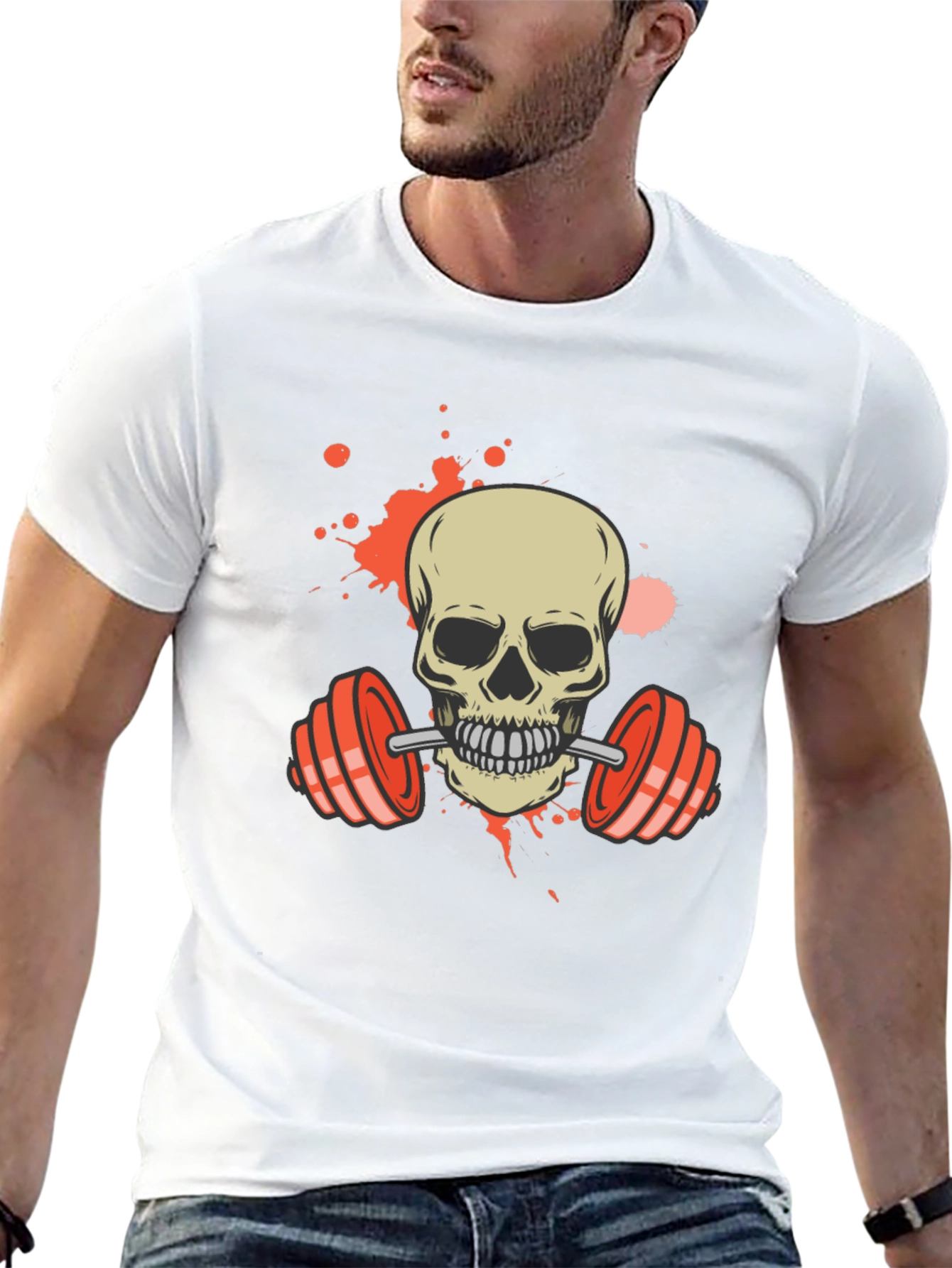 Skull Lifting Weights Graphic Tee