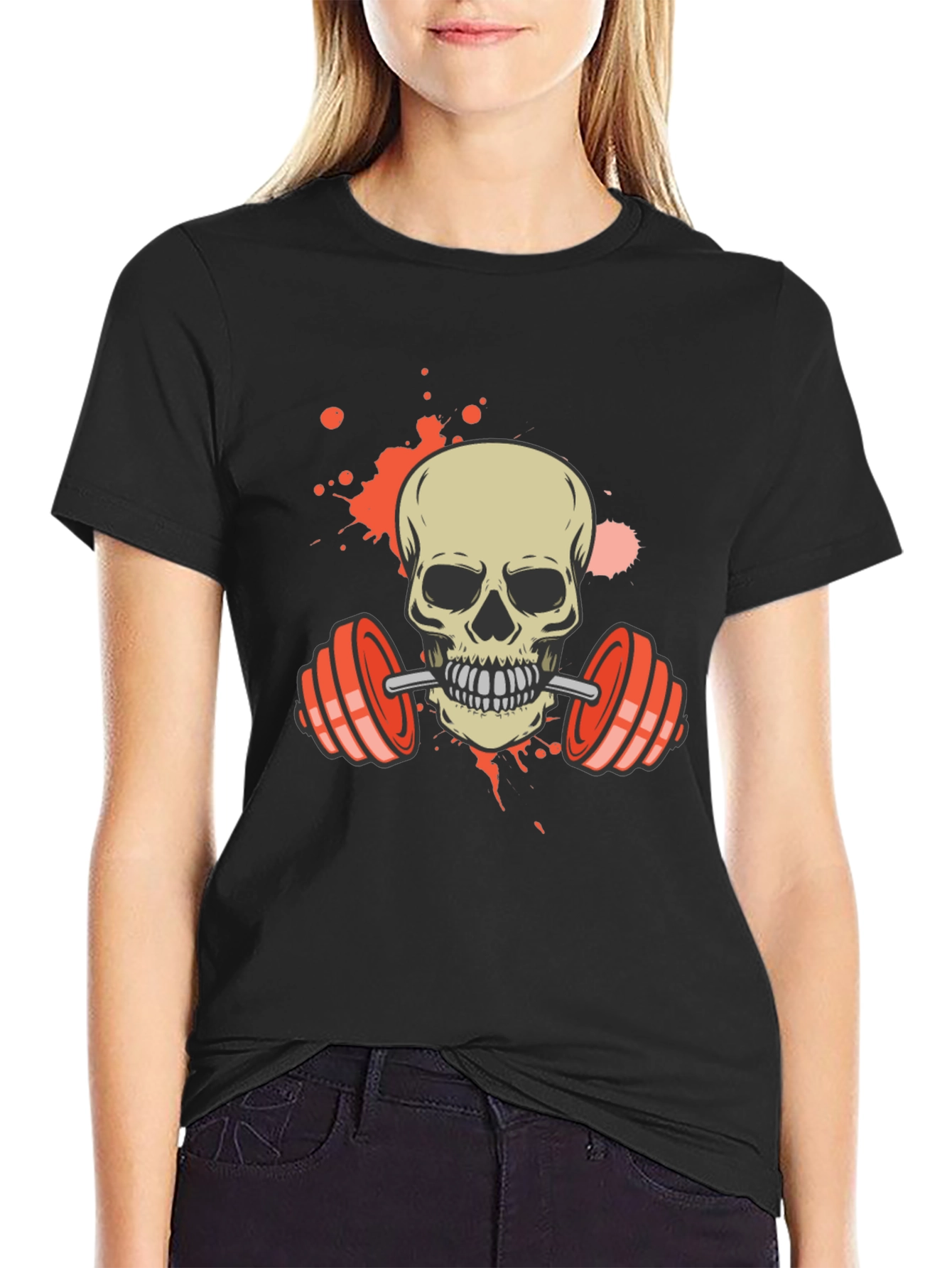 Skull Lifting Weights Graphic Tee