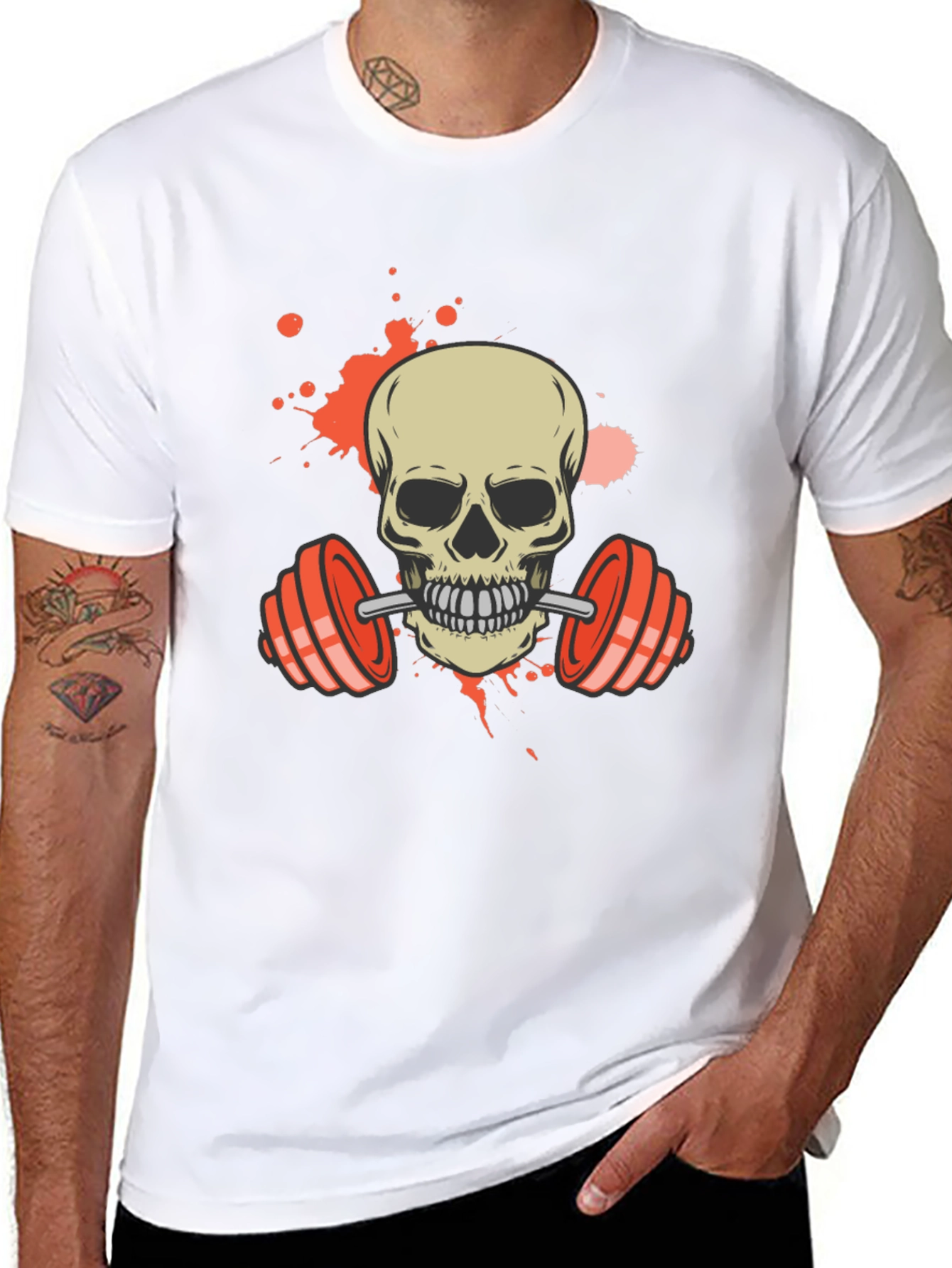 Skull Lifting Weights Graphic Tee