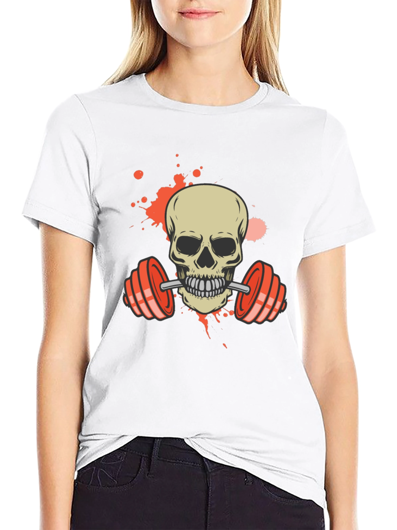 Skull Lifting Weights Graphic Tee