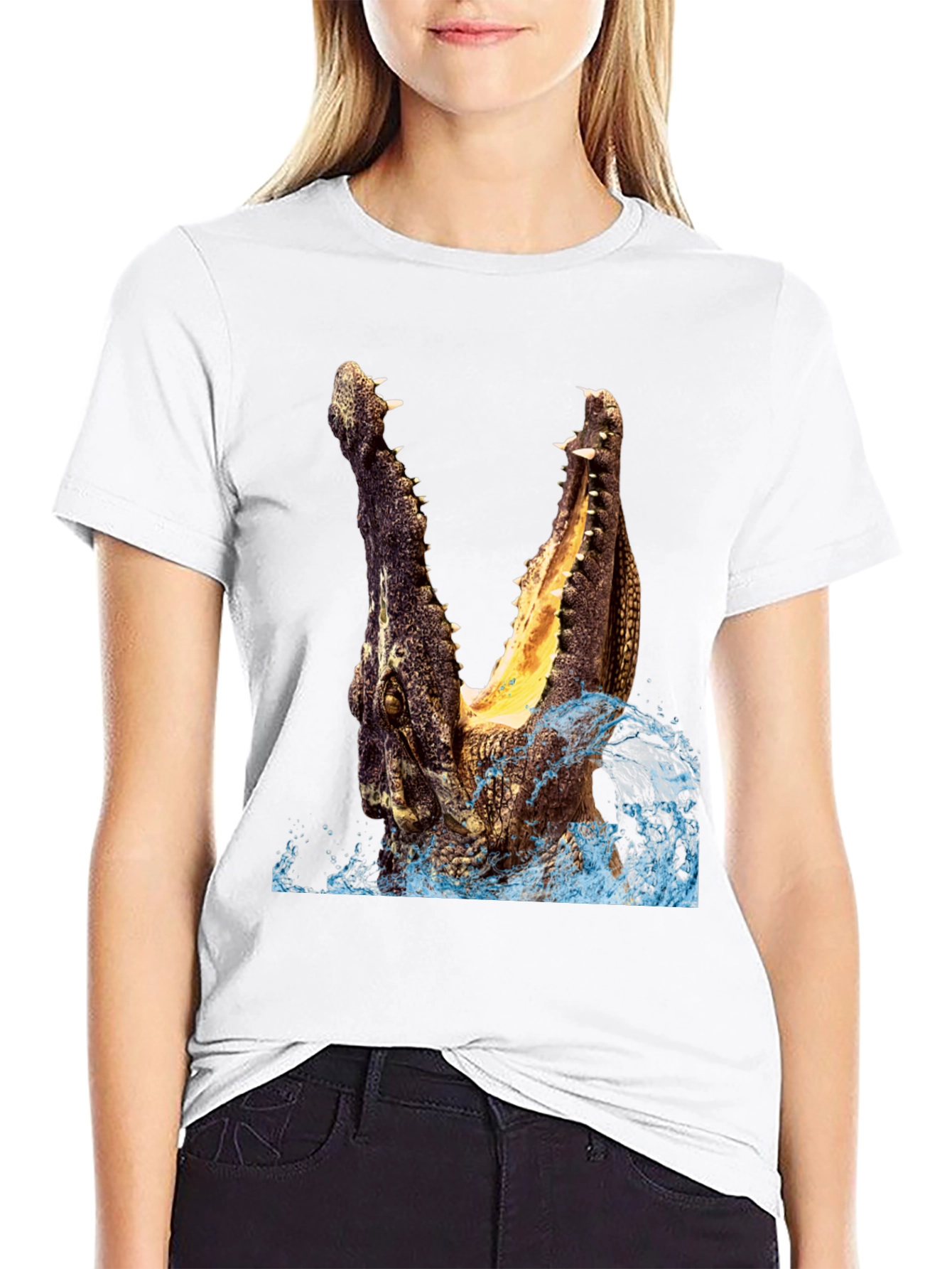 Crocodile Attack Graphic Tee - Black Cotton T-Shirt