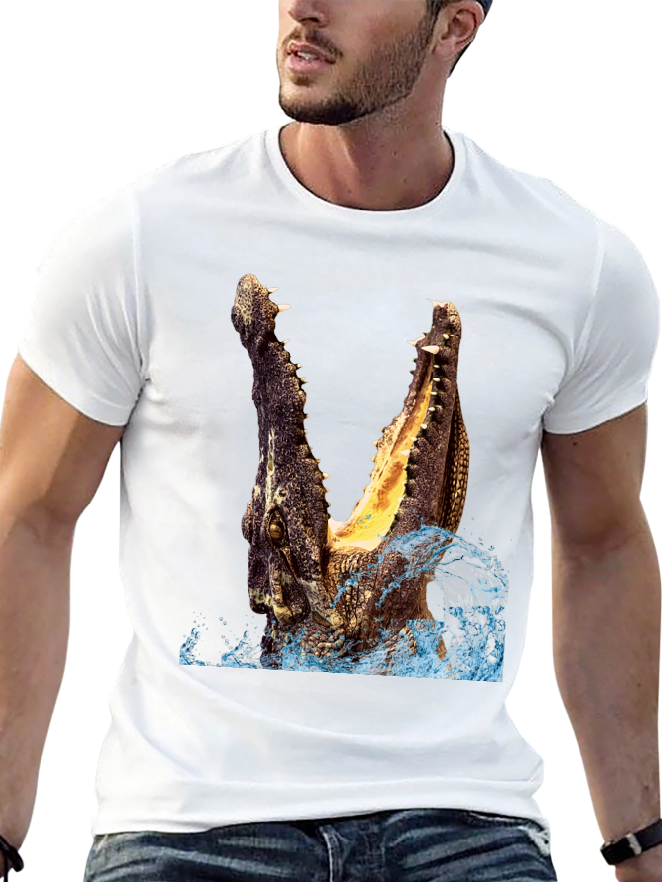 Crocodile Attack Graphic Tee - Black Cotton T-Shirt